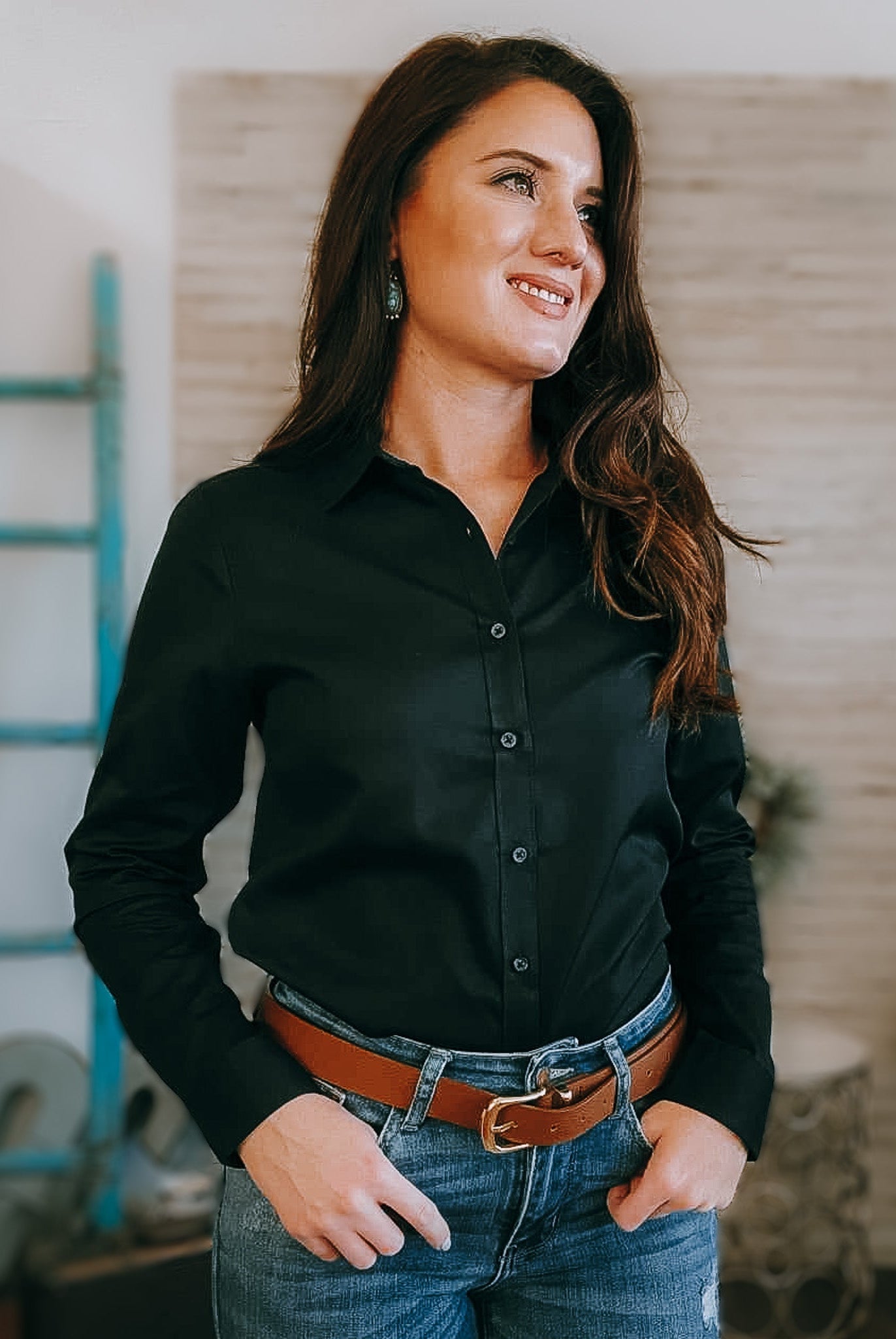Psalm 91:4 Long Sleeve Button Down Shirt long sleeve button down - faith based The Cinchy Cowgirl XS Black