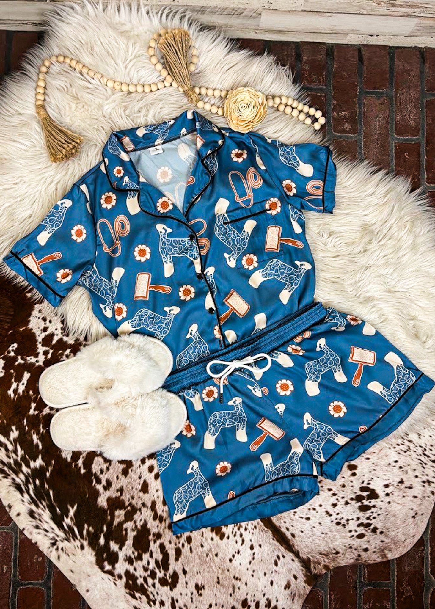 Blue Show Lamb Silky Shorts Pajamas silky pajamas - shorts The Cinchy Cowgirl (YC)