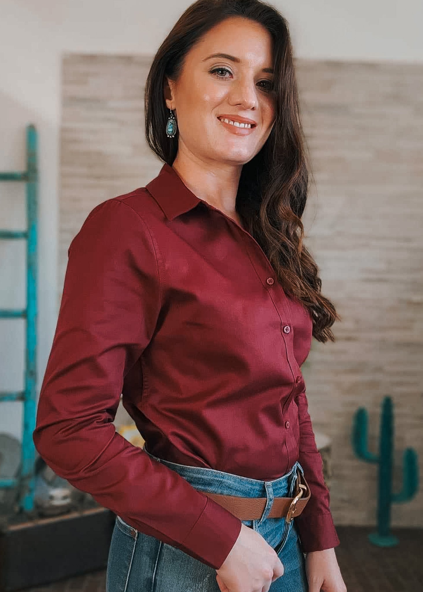 Psalm 62:2 Long Sleeve Button Down Shirt long sleeve button down - faith based The Cinchy Cowgirl XS Burgundy