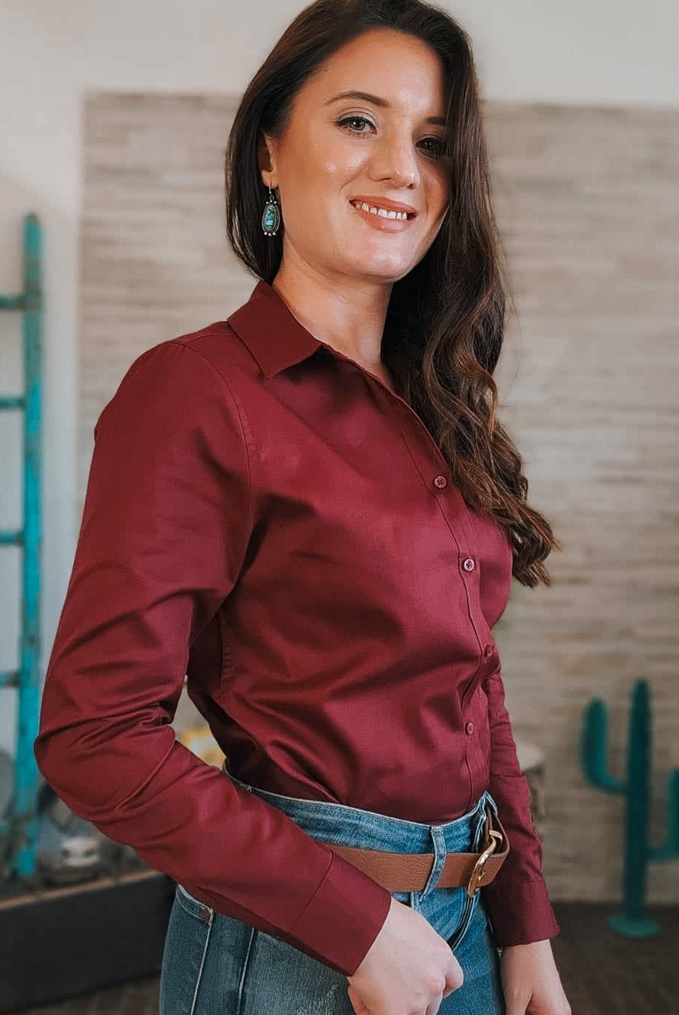 Psalm 91:4 Long Sleeve Button Down Shirt long sleeve button down - faith based The Cinchy Cowgirl XS Burgundy