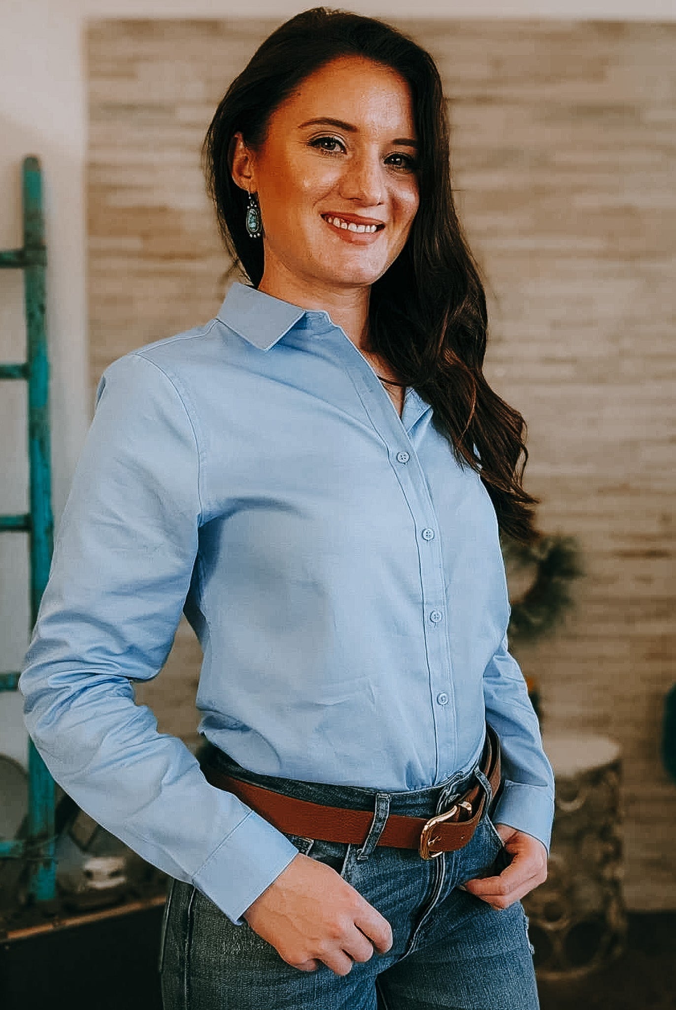 Isaiah 41:10 Long Sleeve Button Down Shirt long sleeve button down - faith based The Cinchy Cowgirl XS Cloud Blue