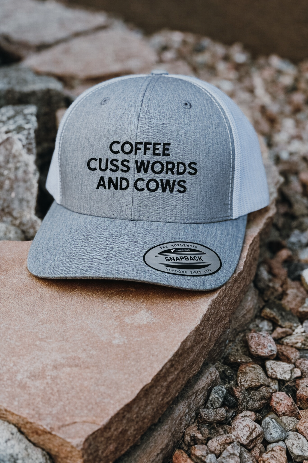 Coffee Cuss Words and Cows Trucker Hat Embroidered TCC Hat The Cinchy Cowgirl - Print