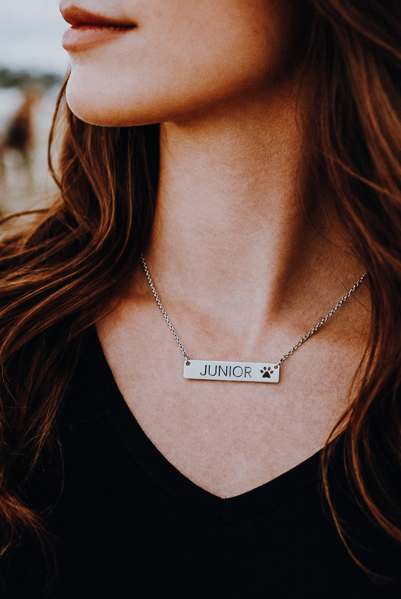 Personalized Dog Name Paw Print Bar Necklace Accessories The Cinchy Cowgirl - Print