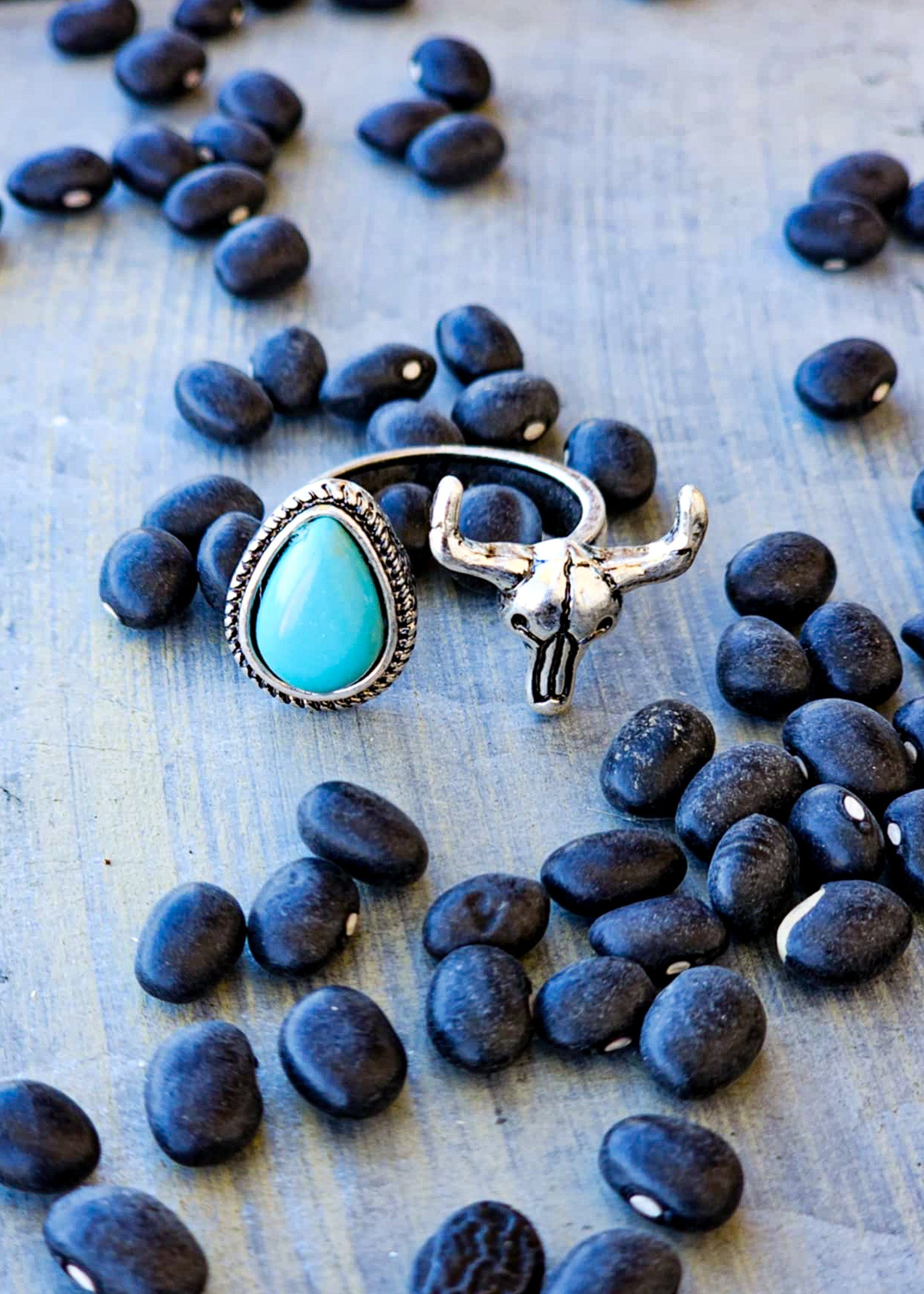 Steer Skull Turquoise Stone Ring rings Blue Tortoise