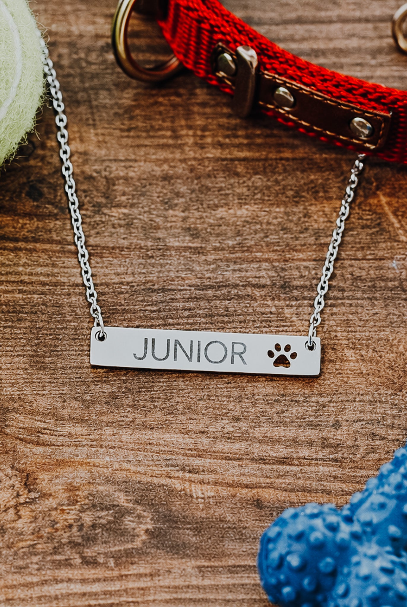 Personalized Dog Name Paw Print Bar Necklace Accessories The Cinchy Cowgirl - Print