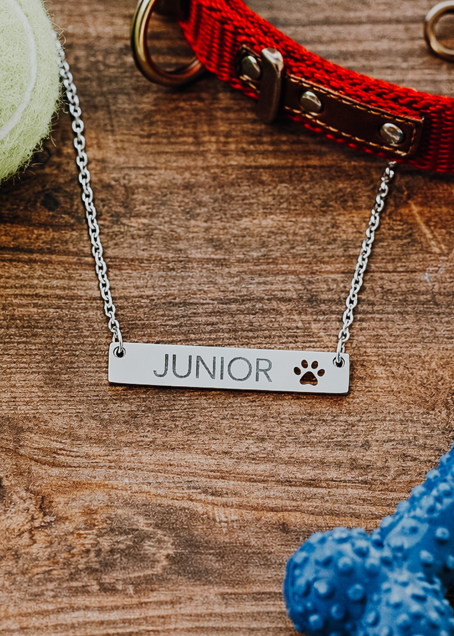 Personalized Dog Name Paw Print Bar Necklace Accessories The Cinchy Cowgirl - Print