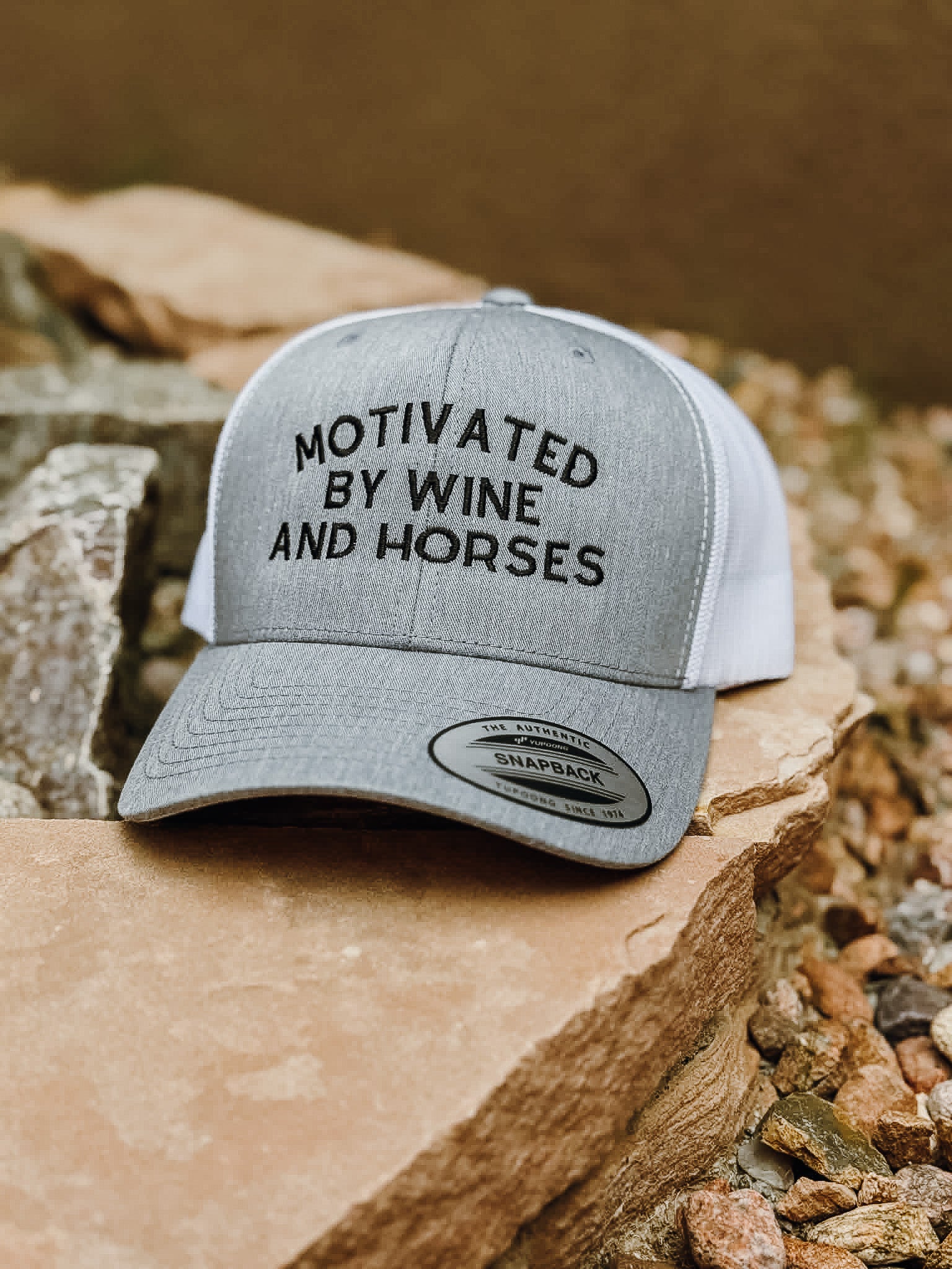 Motivated by Wine & Horses Trucker Hat Embroidered TCC Hat The Cinchy Cowgirl - Print