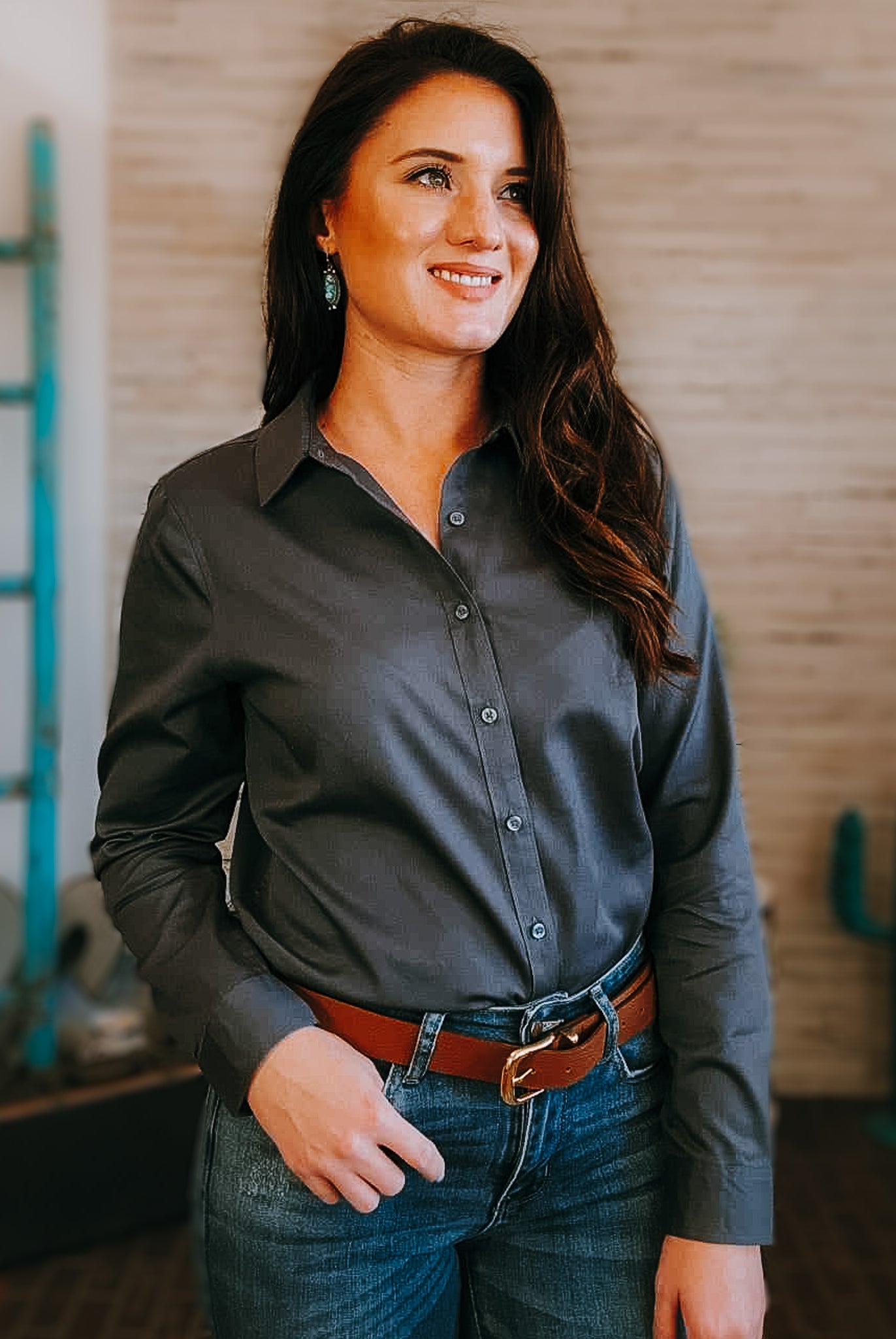Psalm 62:2 Long Sleeve Button Down Shirt long sleeve button down - faith based The Cinchy Cowgirl XS Storm Gray