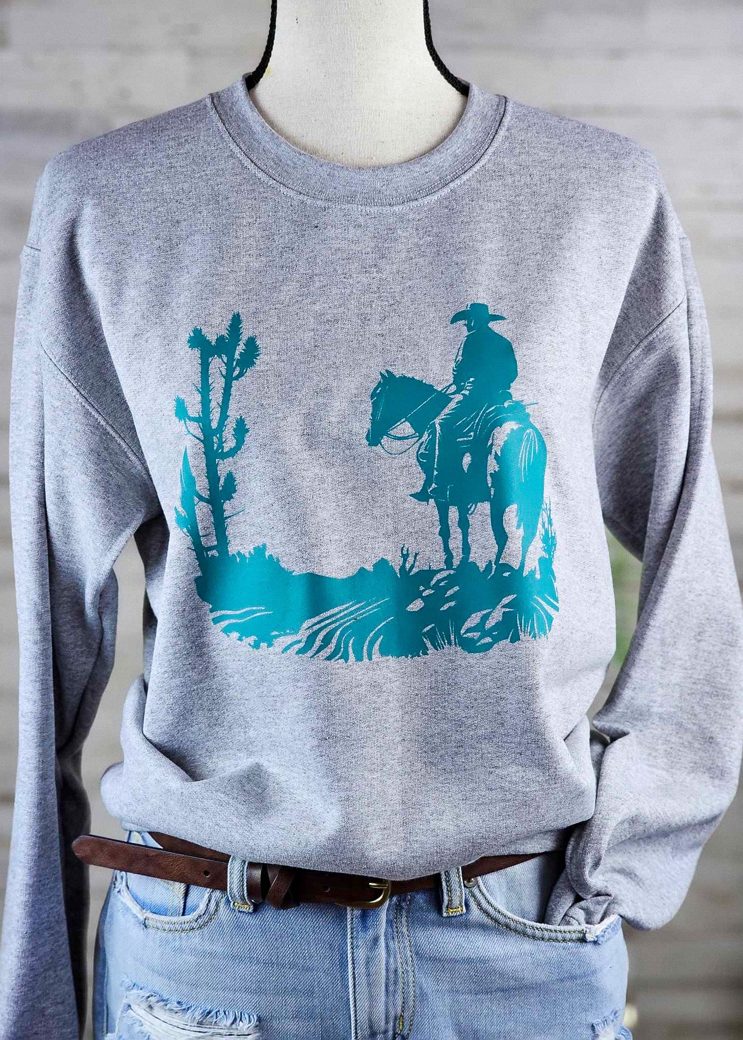 Heather Gray Desert Cowboy Pullover Sweatshirt Pullover The Cinchy Cowgirl