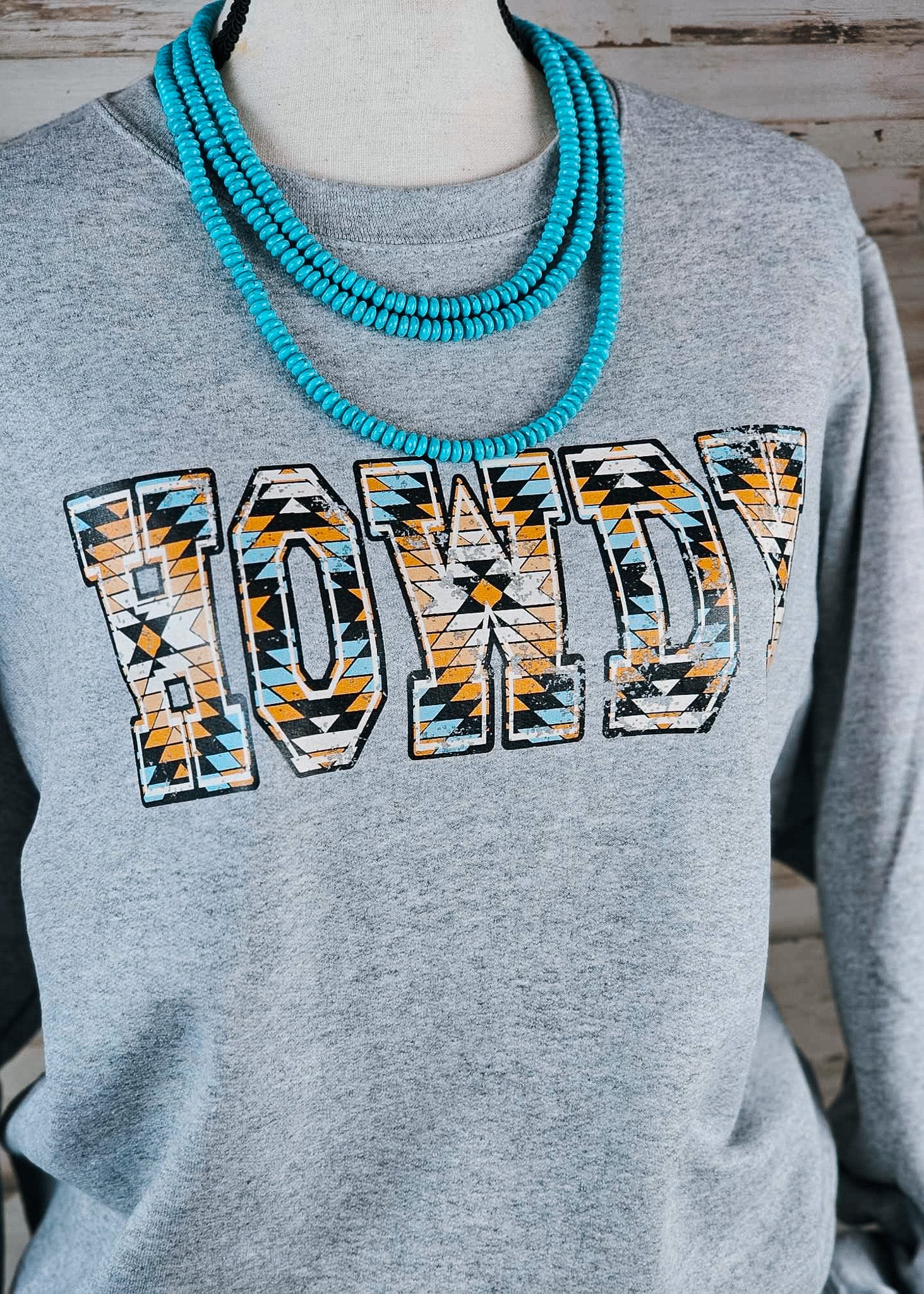 Heather Gray Aztec HOWDY Fleece Pullover Graphic Sweatshirt The Cinchy Cowgirl