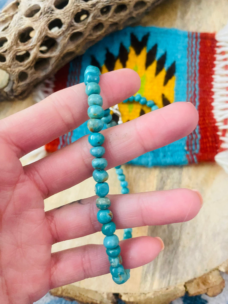 Handmade Turquoise & Sterling Silver Beaded Necklace 17” NT jewelry Nizhoni Traders LLC   