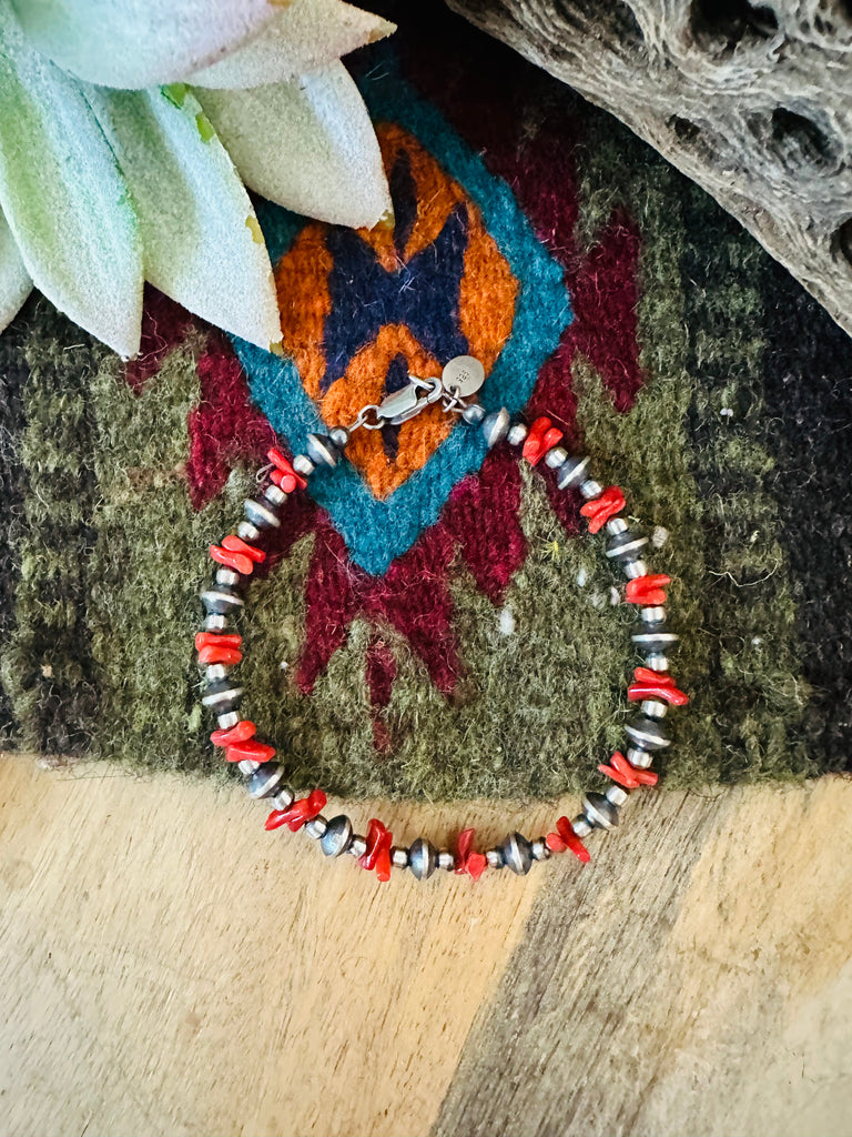 Navajo Coral & Sterling Silver Beaded Bracelet Jewelry & Watches:Ethnic, Regional & Tribal:Necklaces & Pendants Nizhoni Traders LLC   