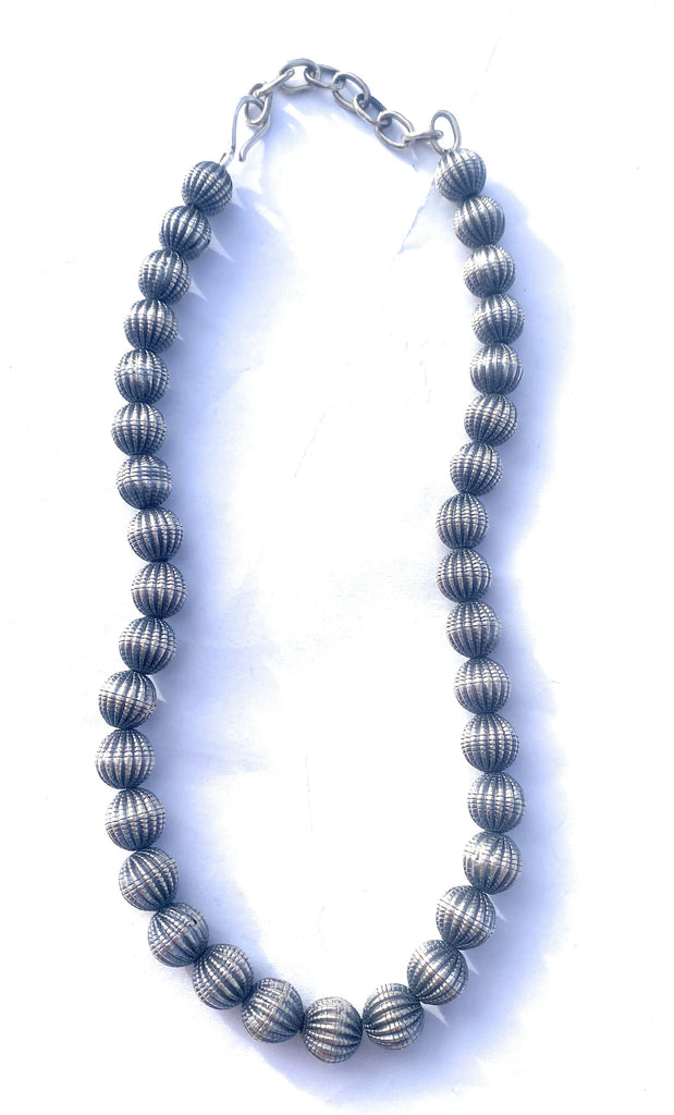 Handmade Sterling Silver 10mm  Melon Bead Beaded Necklace NT jewelry Nizhoni Traders LLC   