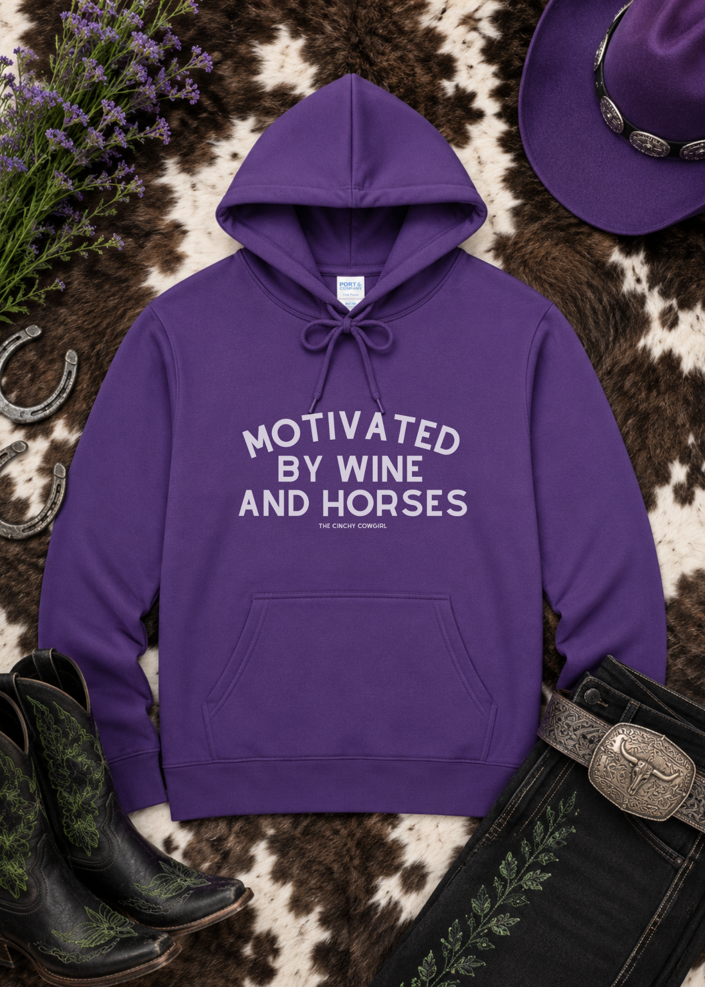 Motivated By Wine & Horses Hoodie Hoodie The Cinchy Cowgirl - Print