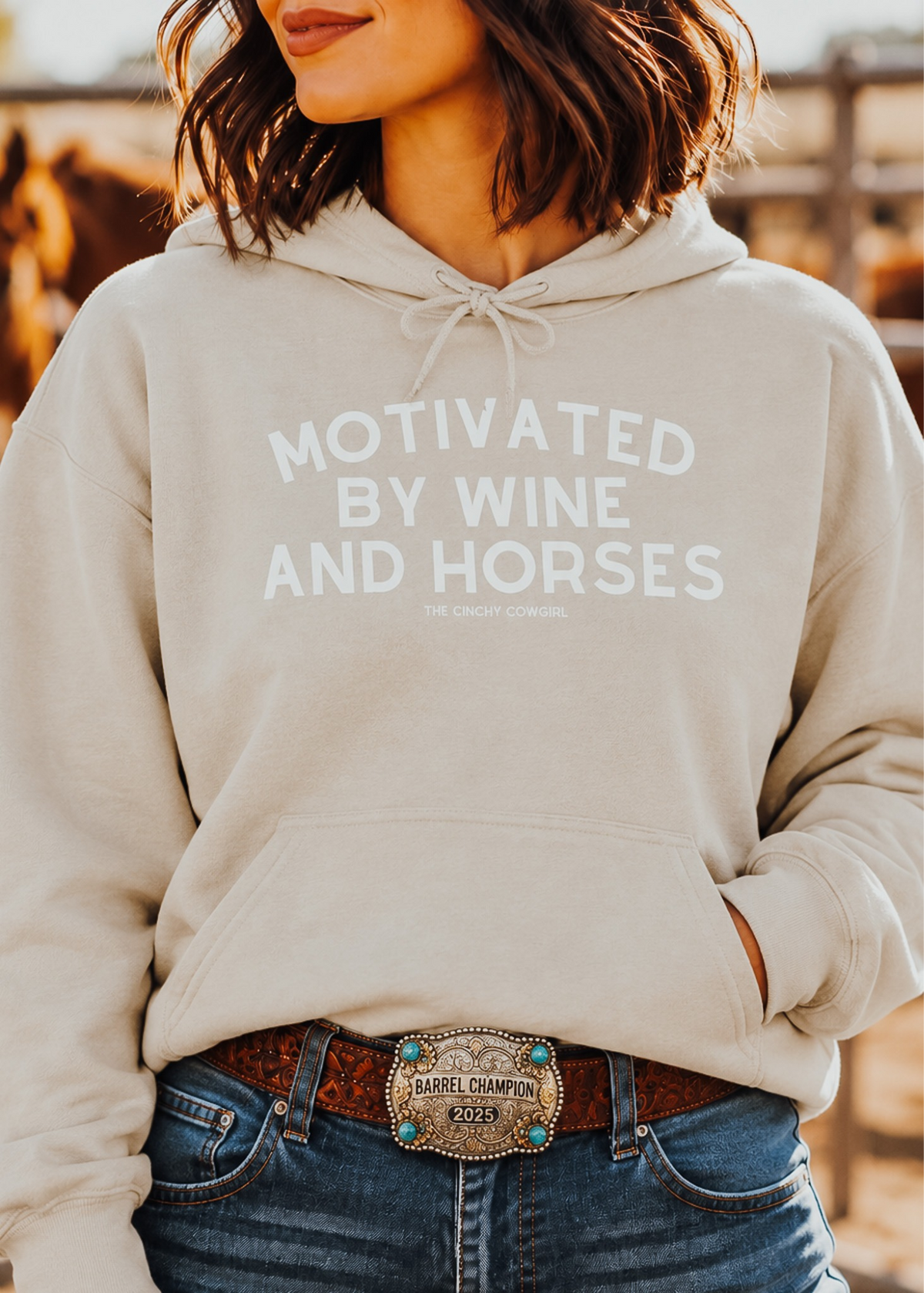 Motivated By Wine & Horses Hoodie Hoodie The Cinchy Cowgirl - Print