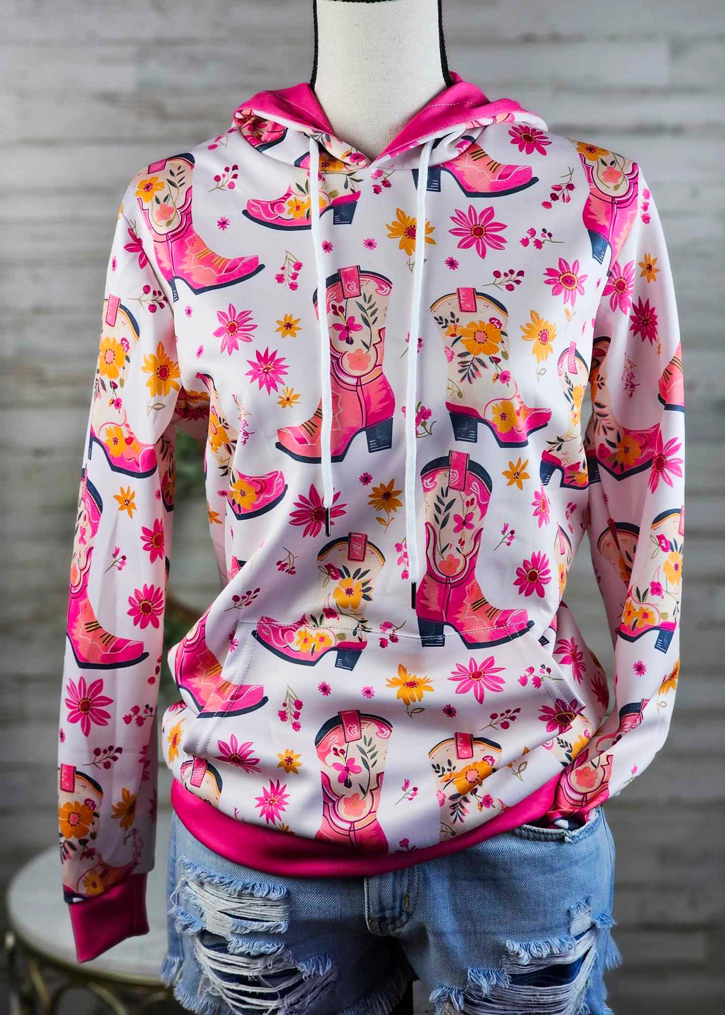 Pink Cowgirl Boot Hoodie The Cinchy Cowgirl (YC)