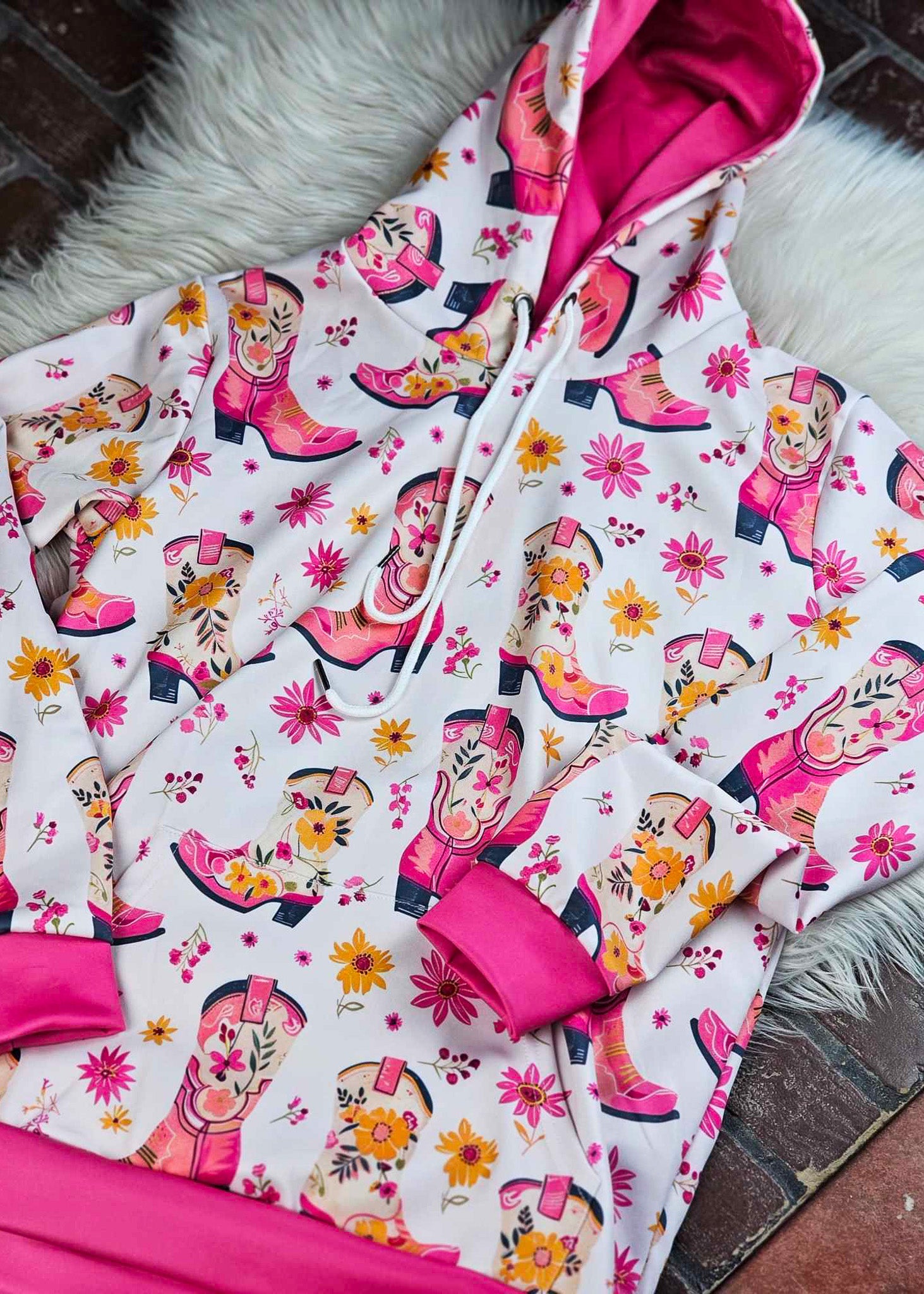 Pink Cowgirl Boot Hoodie The Cinchy Cowgirl (YC)