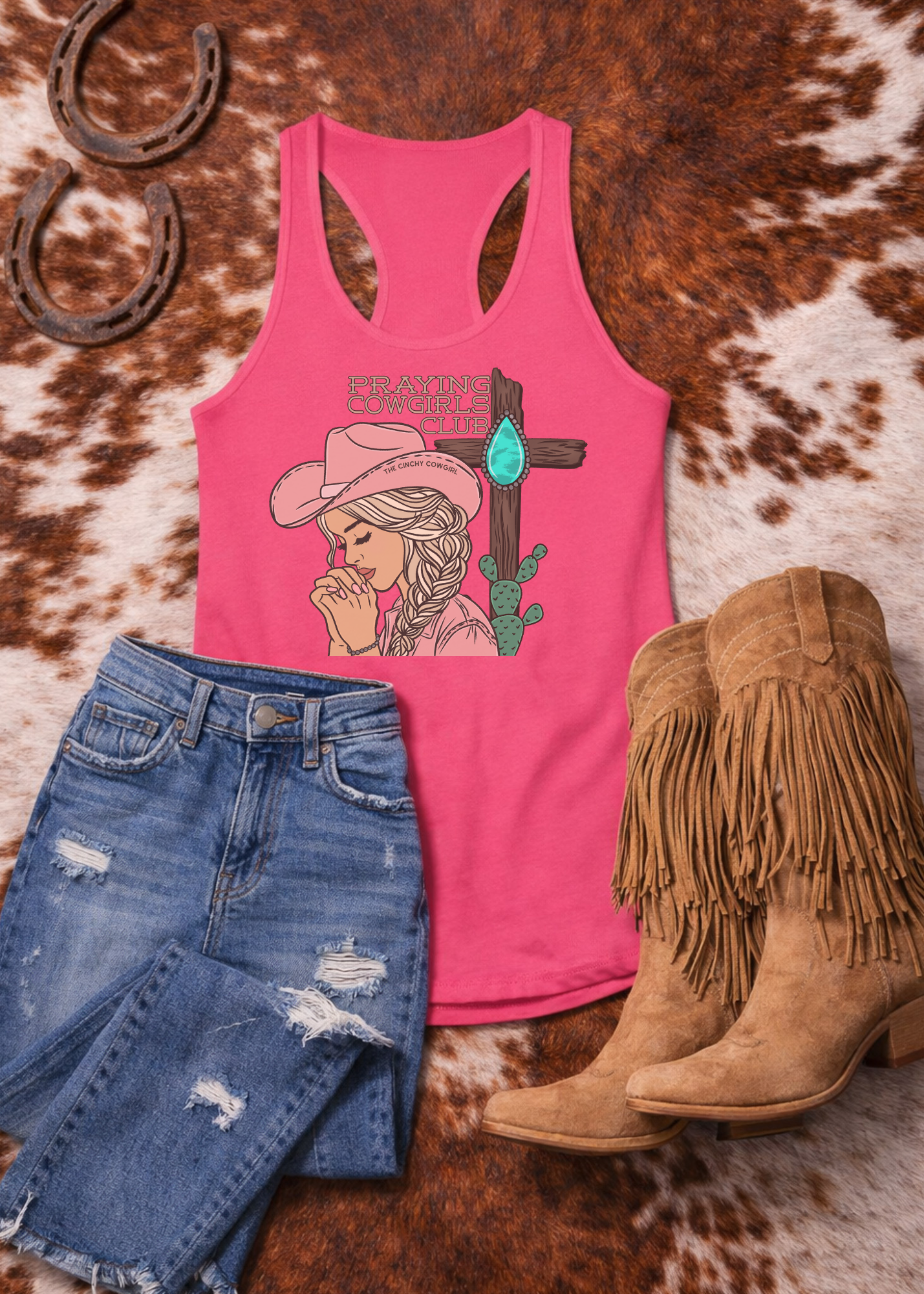 Praying Cowgirls Club Tank Top Tank Top The Cinchy Cowgirl - Print