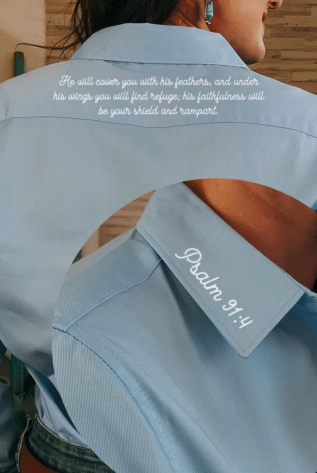 Psalm 91:4 Long Sleeve Button Down Shirt long sleeve button down - faith based The Cinchy Cowgirl