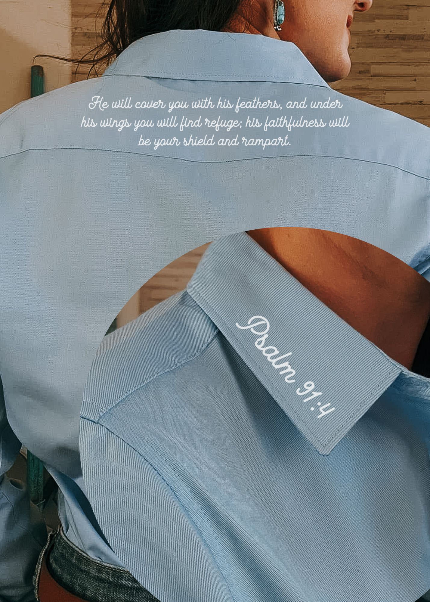 Psalm 91:4 Long Sleeve Button Down Shirt long sleeve button down - faith based The Cinchy Cowgirl
