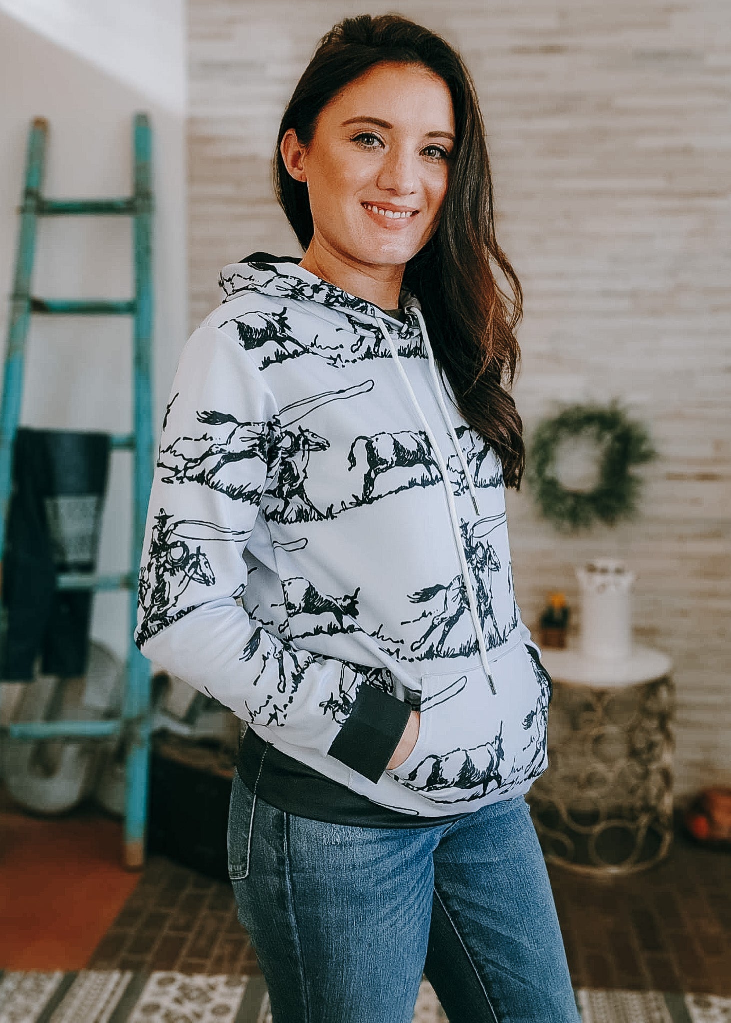 Ranch Roper Hoodie Women's Pullover Hoodie With Drawstring The Cinchy Cowgirl (YC) S