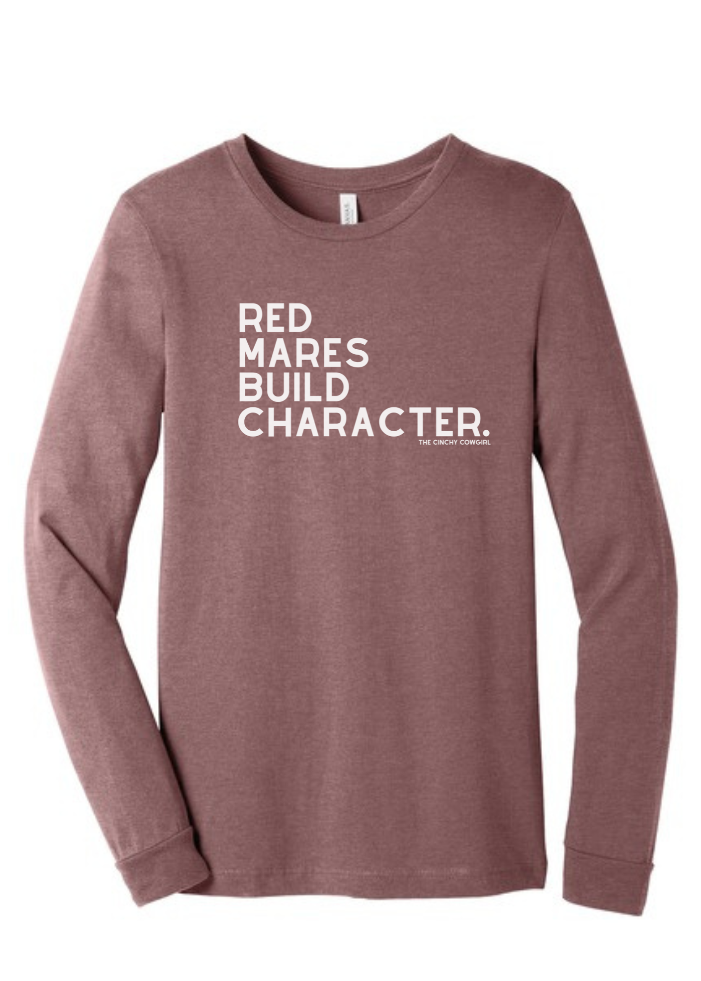 Red Mares Build Character Long Sleeve Graphic Tee Long Sleeve Graphic Tee The Cinchy Cowgirl Heather Mauve Small