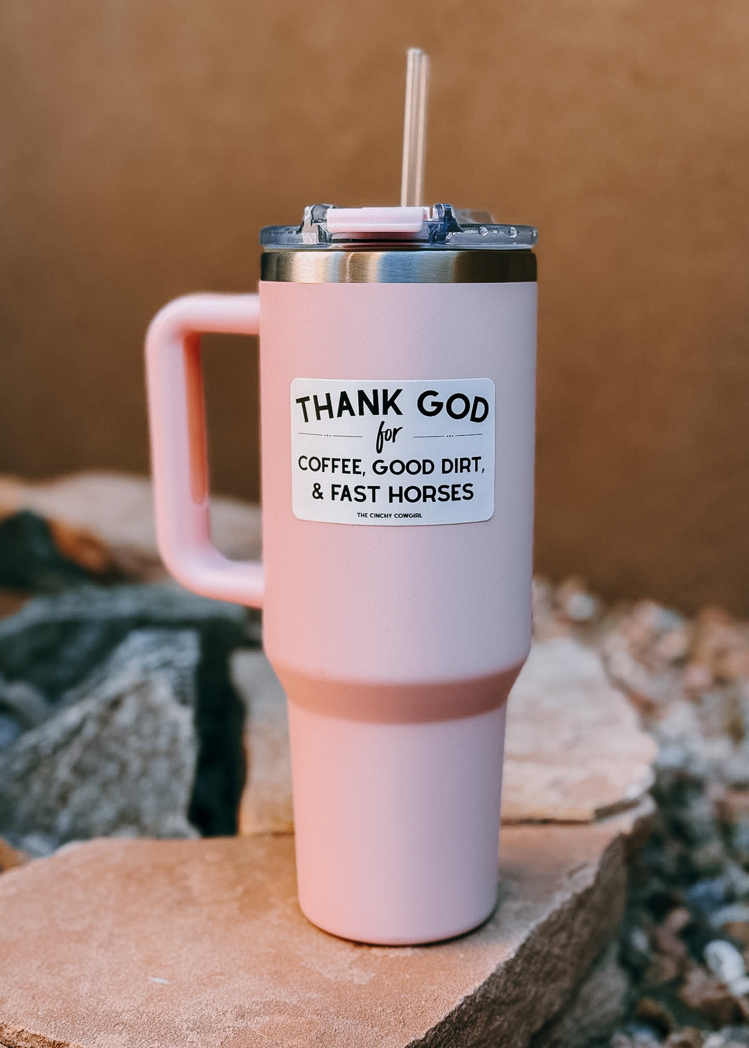 Thank God For Coffee, Good Dirt & Fast Horses Sticker Sticker The Cinchy Cowgirl