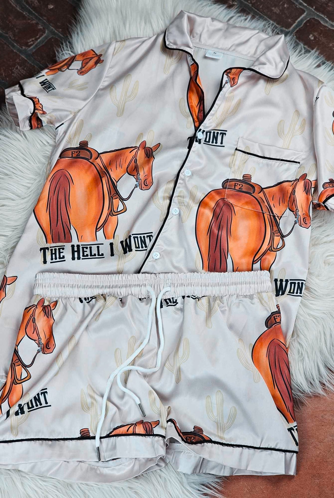 The Hell I Won't Silky Shorts Pajama Set The Cinchy Cowgirl (YC) S