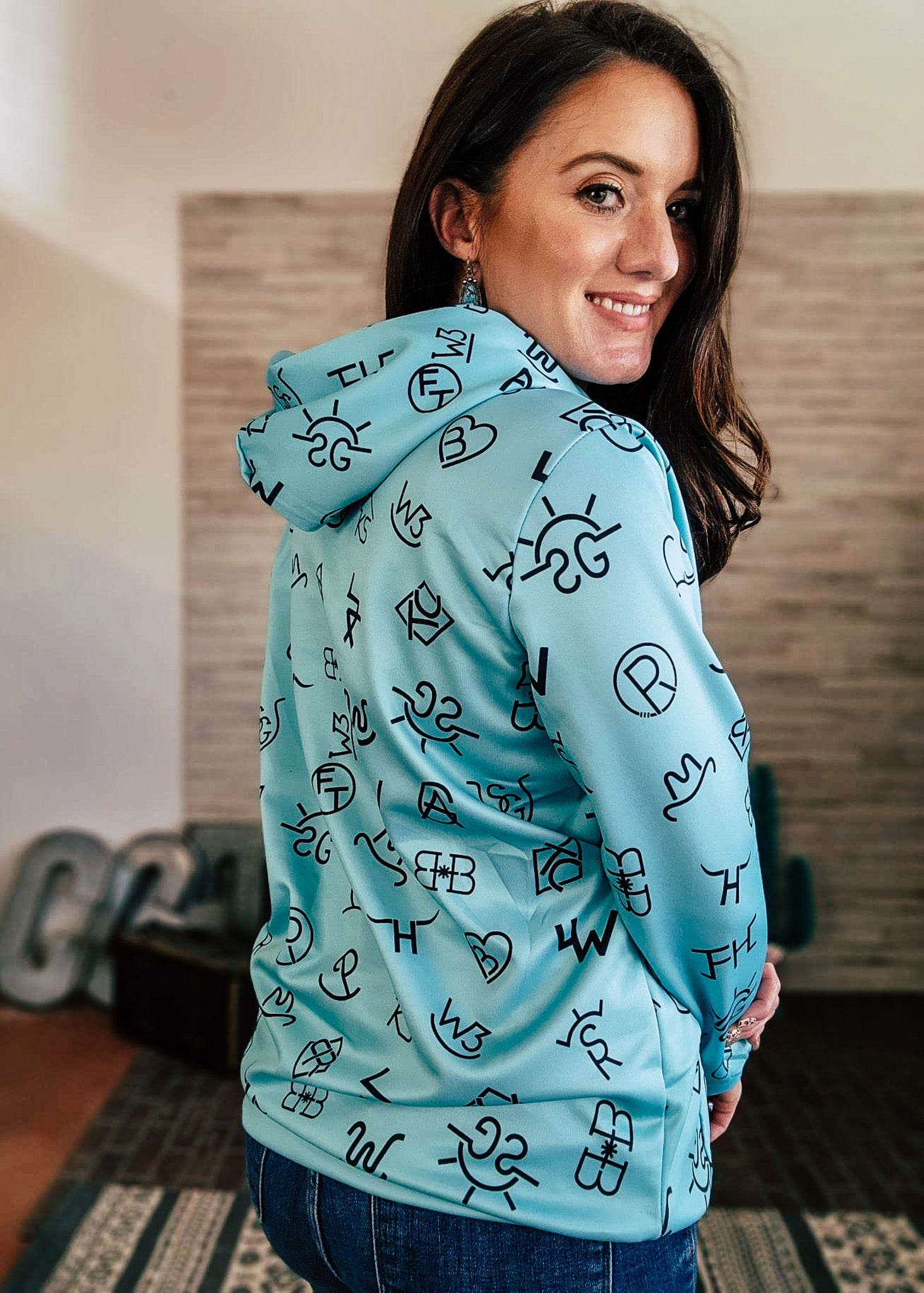 Turquoise Brands Hoodie Women's Pullover Hoodie With Drawstring The Cinchy Cowgirl (YC)