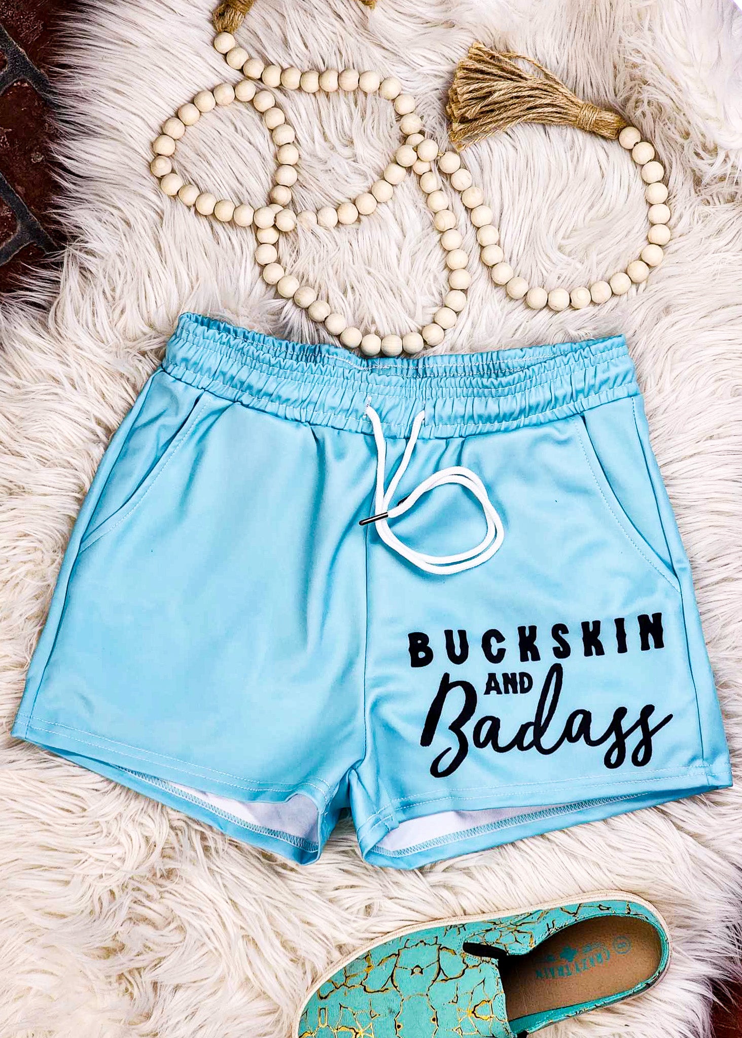 Turquoise Buckskin & Badass Drawstring Shorts Horse Breed Drawstring Shorts The Cinchy Cowgirl (YC) XS