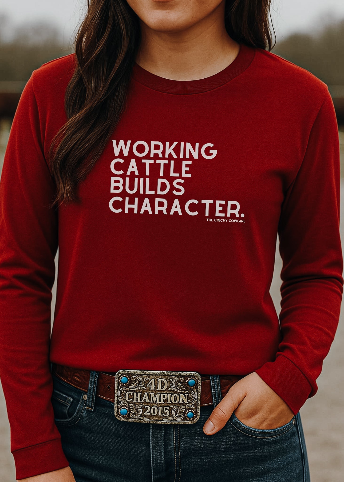 Working Cattle Builds Character Long Sleeve Tee Long-sleeve The Cinchy Cowgirl - Print