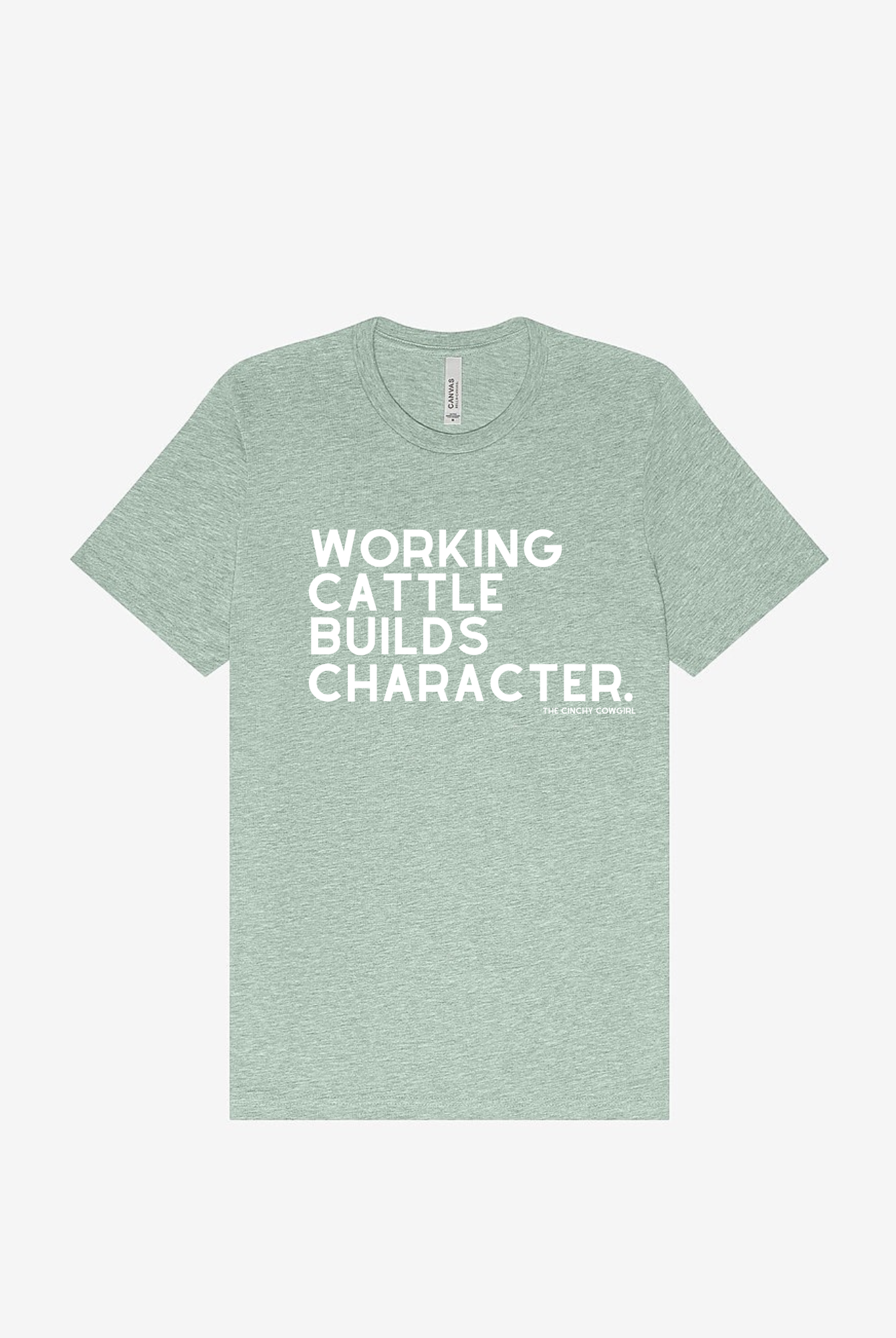 Working Cattle Builds Character Short Sleeve Graphic Tee Short Sleeve Graphic Tee The Cinchy Cowgirl Dusty Blue Small