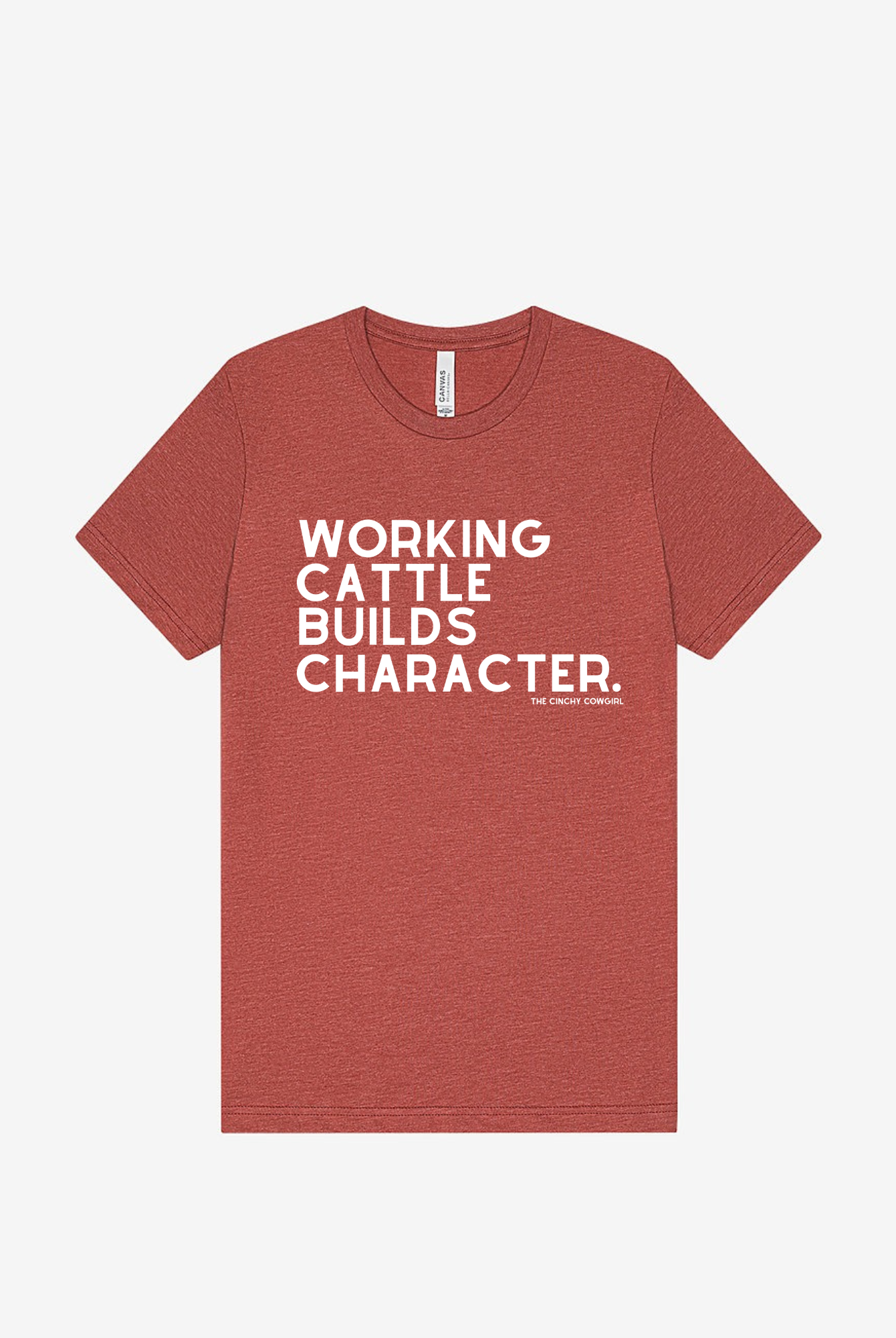 Working Cattle Builds Character Short Sleeve Graphic Tee Short Sleeve Graphic Tee The Cinchy Cowgirl Heather Clay Small