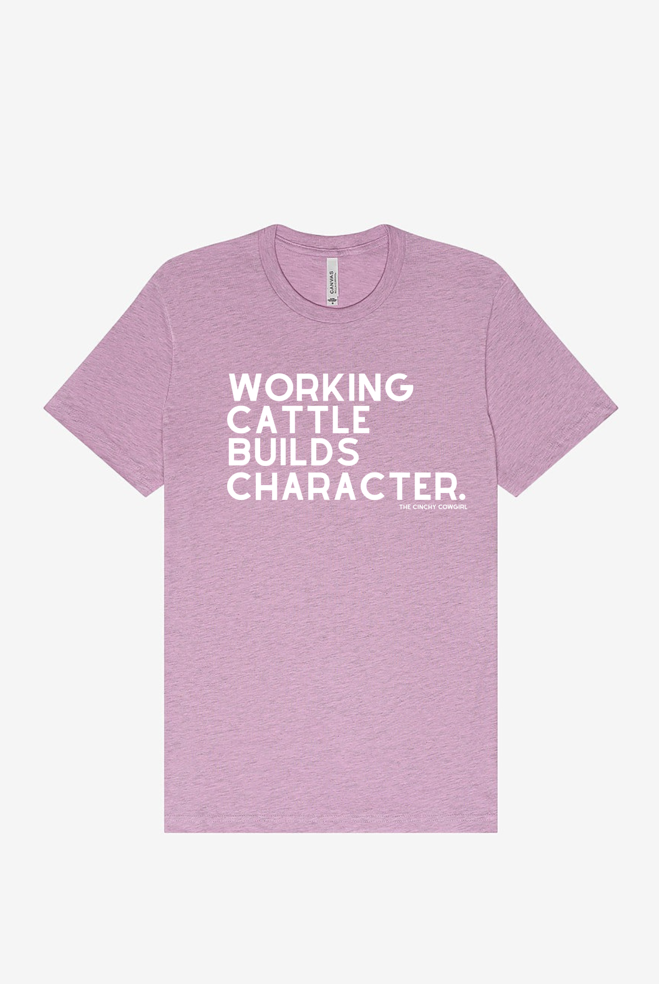 Working Cattle Builds Character Short Sleeve Graphic Tee Short Sleeve Graphic Tee The Cinchy Cowgirl Heather Lilac Small