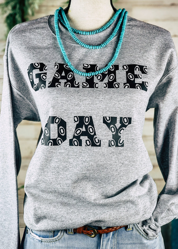 Grey Game Day Crewneck Sweatshirt Pullover The Cinchy Cowgirl   