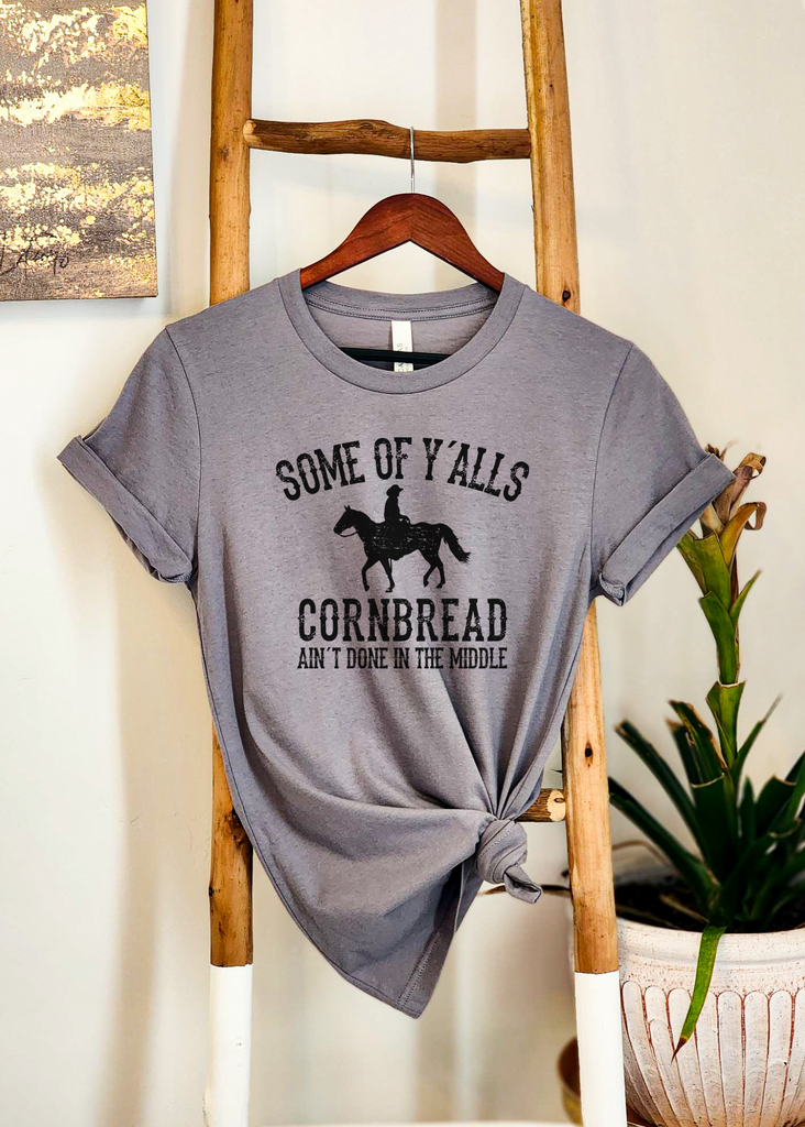 Y'alls Cornbread Short Sleeve Tee [4 colors] tcc graphic tee - $19.99 The Cinchy Cowgirl Small Storm (Dark Gray) 