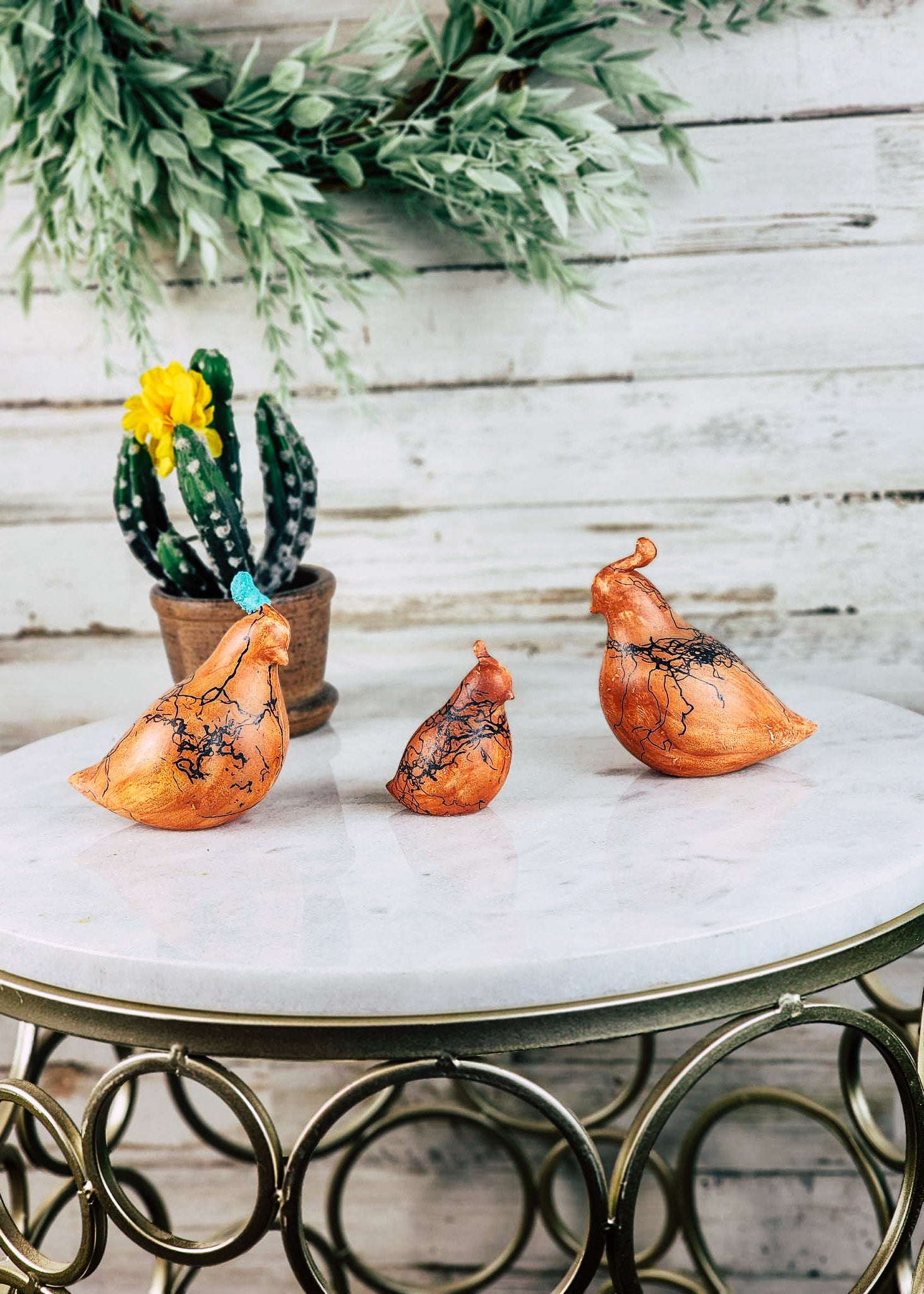 Burnt Orange Horse Hair Quail Set Horse Hair Pottery Mike Tarter