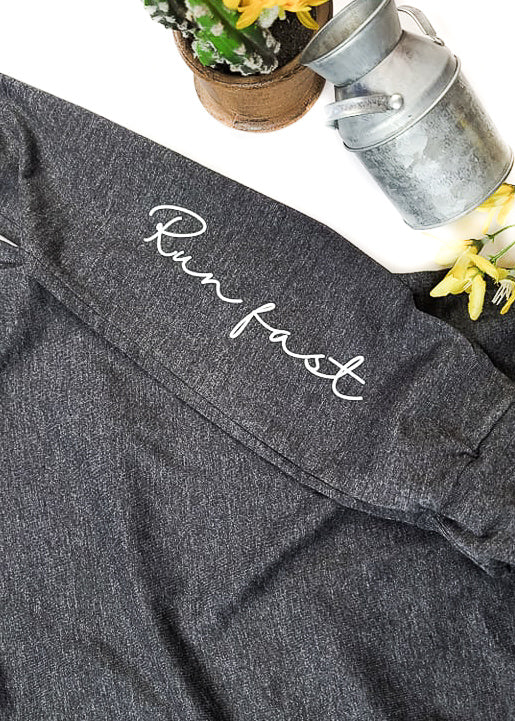 Dark Grey Run Fast Long Sleeve Graphic Tee graphic tee long sleeve The Cinchy Cowgirl