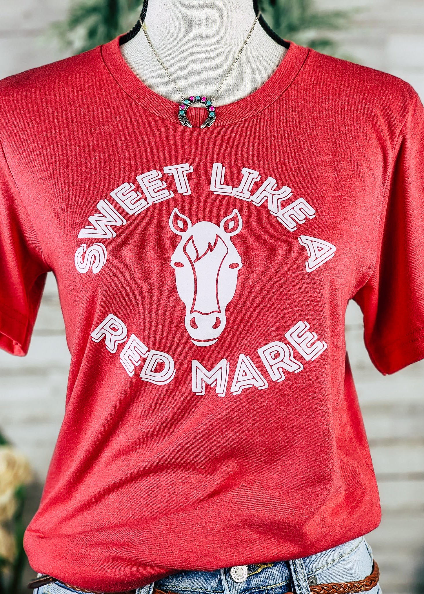 Heather Red Sweet Like A Red Mare Graphic Tee Horse Color Shirt Printify S