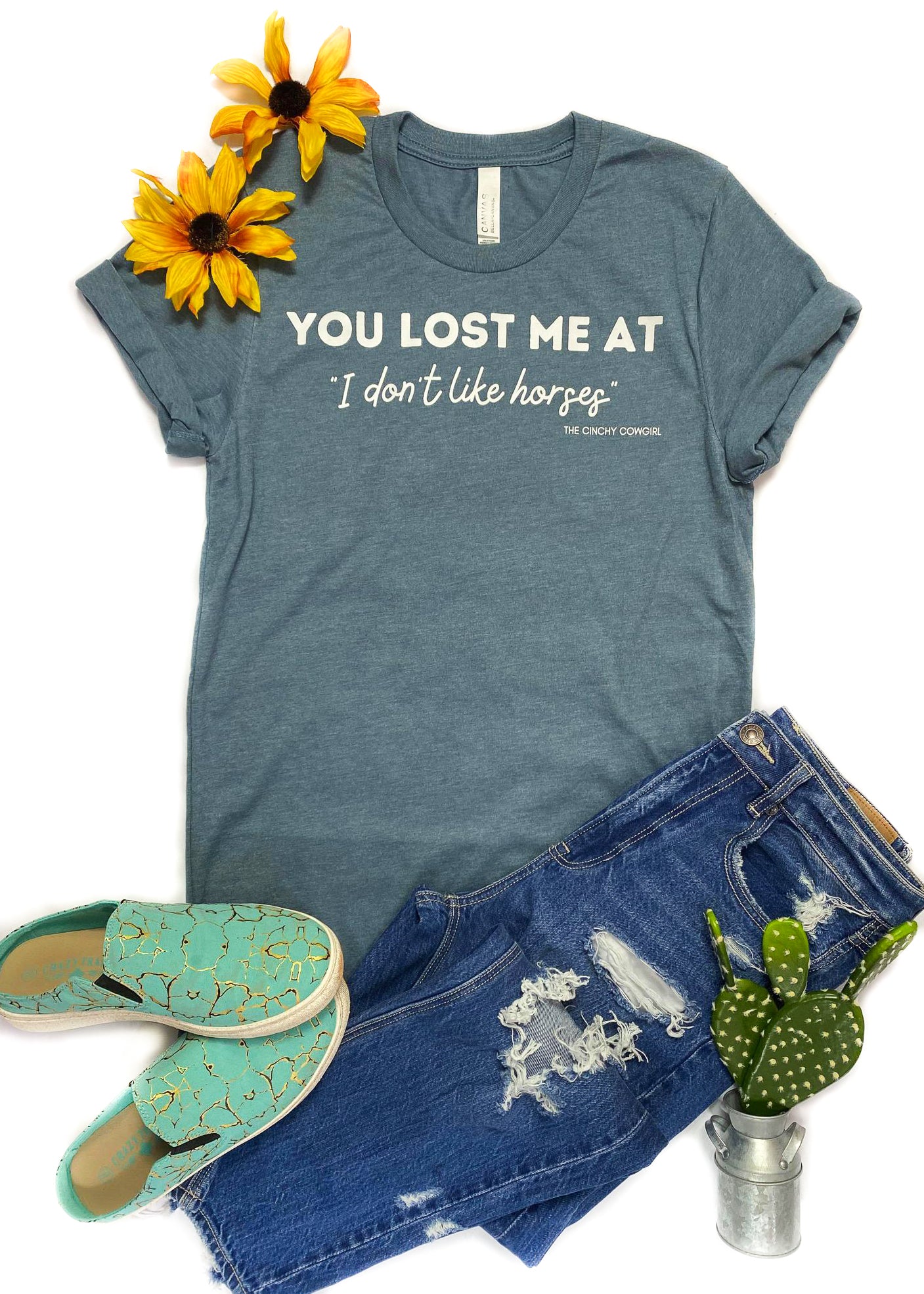 Heather Slate You Lost Me Short Sleeve Graphic Tee tcc graphic tee The Cinchy Cowgirl