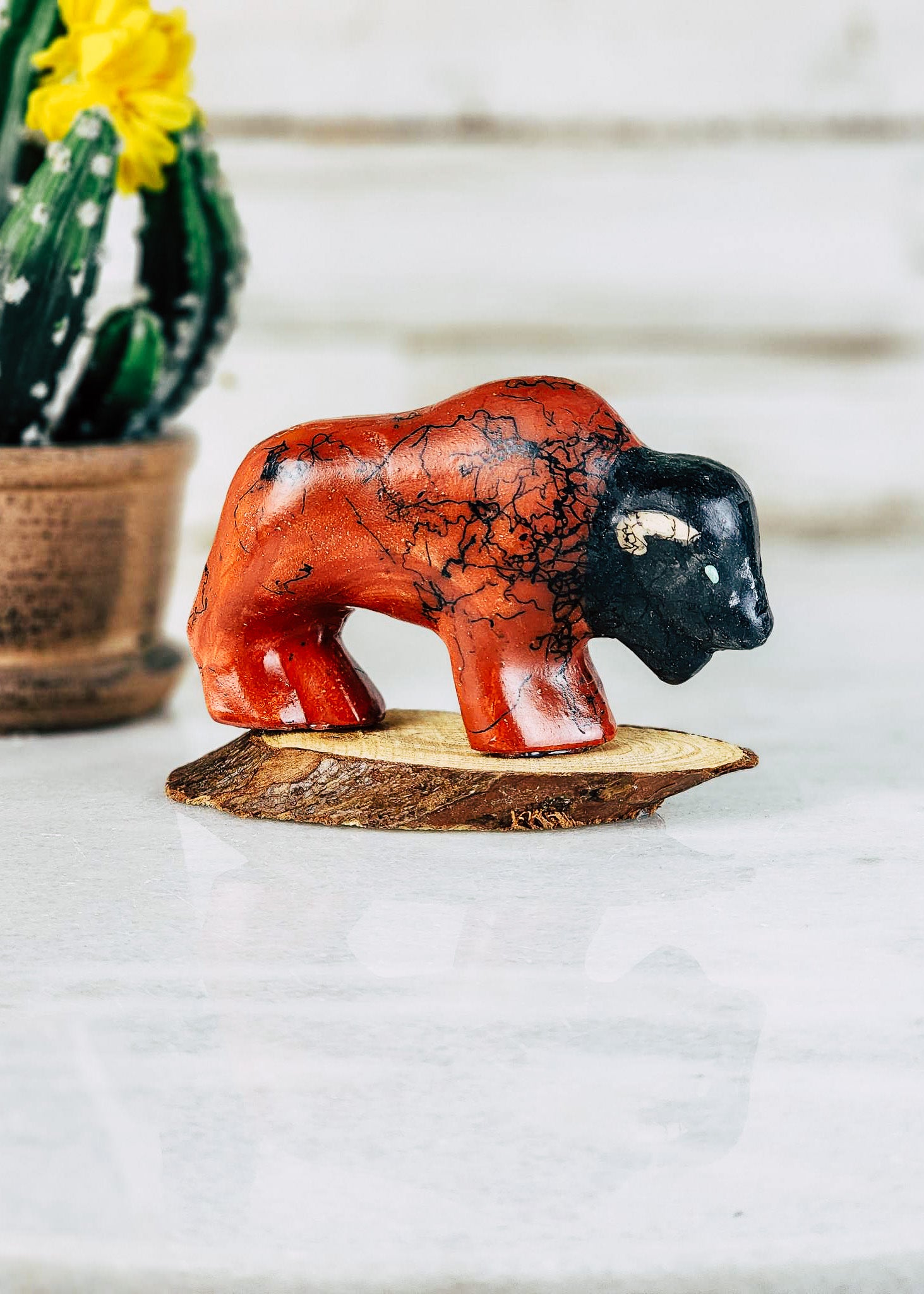 Horse Hair Small Buffalo with Stand Horse Hair Pottery Mike Tarter