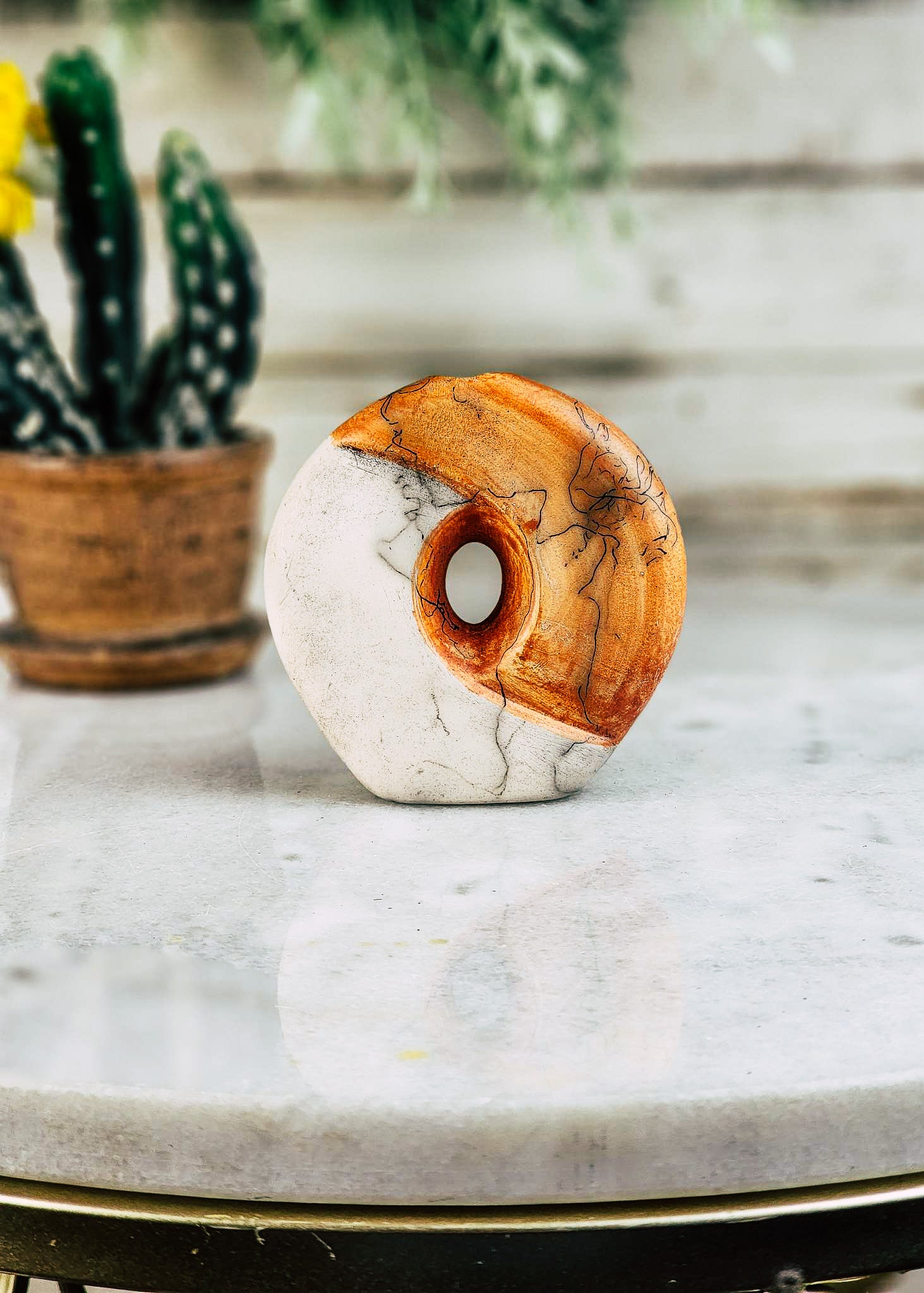 Horse Hair Small Orange/White Criss Cross Vase Horse Hair Pottery Mike Tarter