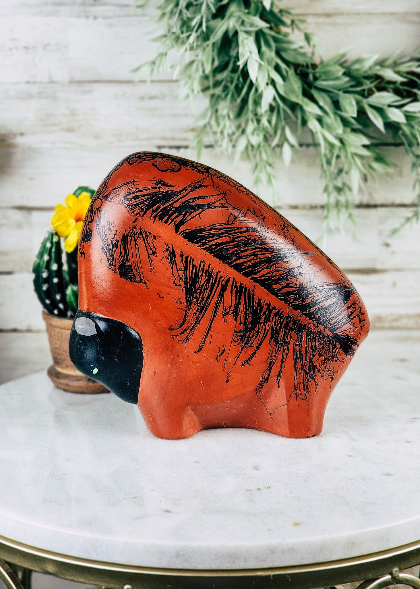 Horse Hair Terracotta & Turquoise Buffalo Horse Hair Pottery Mike Tarter