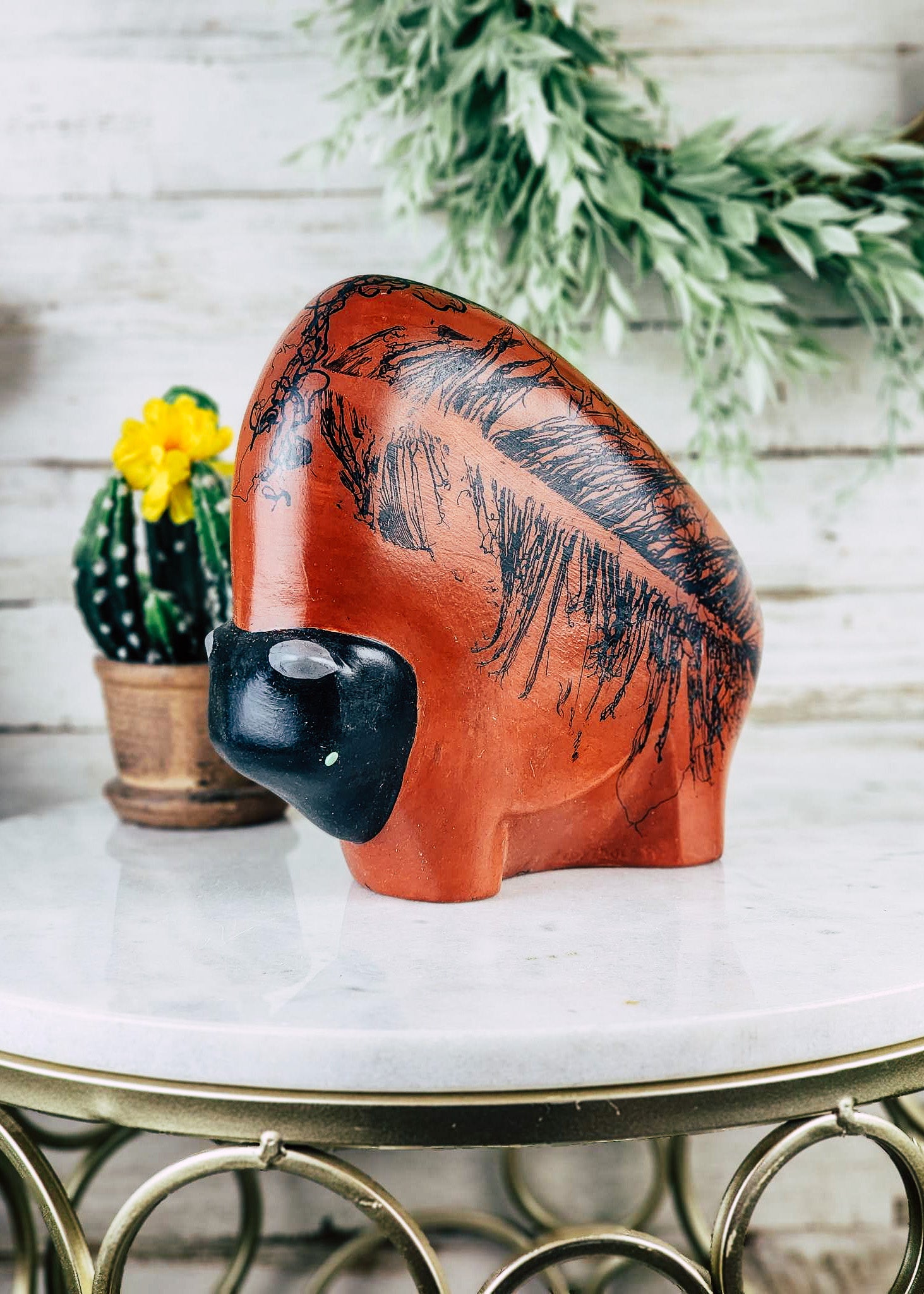 Horse Hair Terracotta & Turquoise Buffalo Horse Hair Pottery Mike Tarter