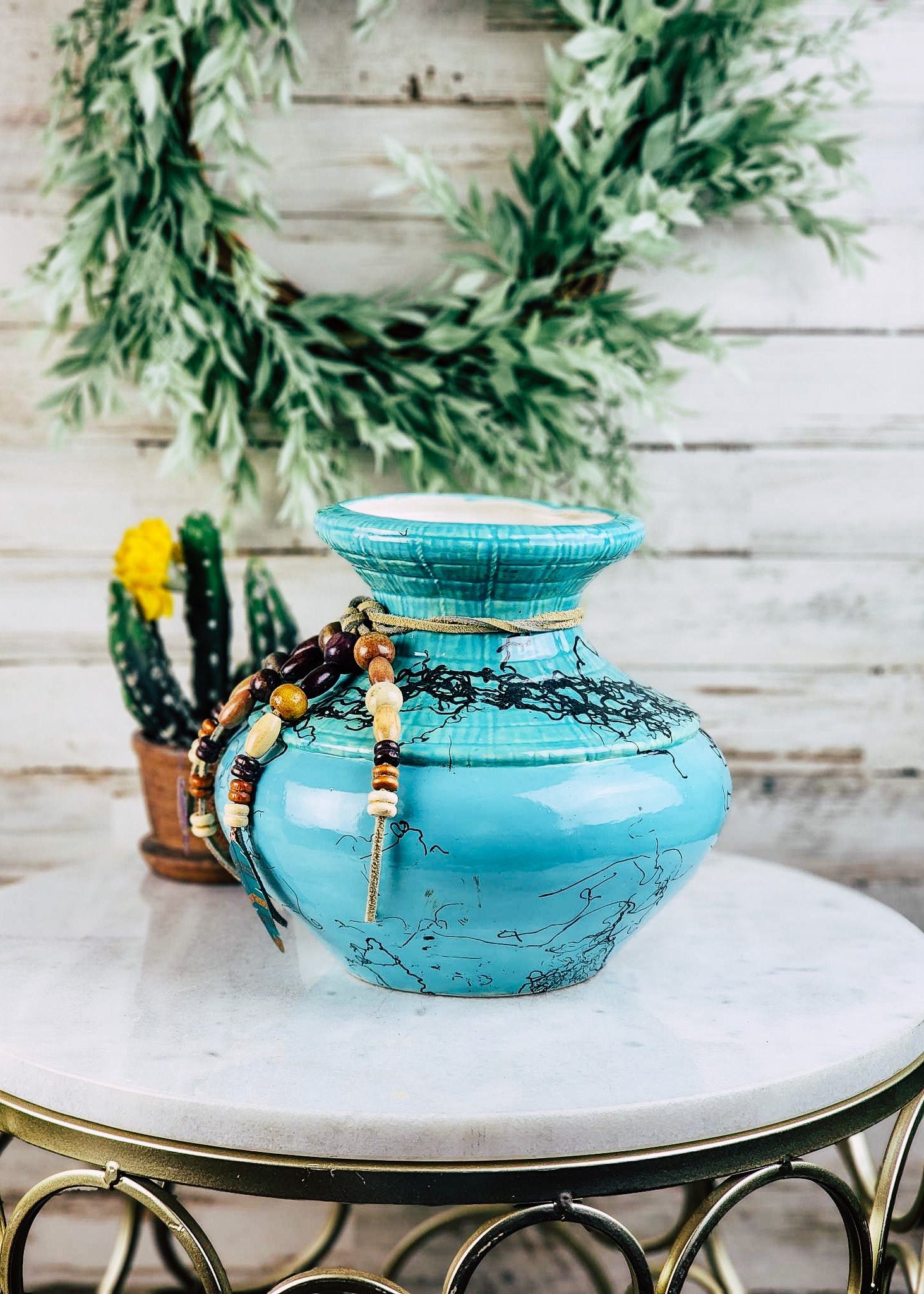 Horse Hair Turquoise Glazed Bowl Horse Hair Pottery Mike Tarter