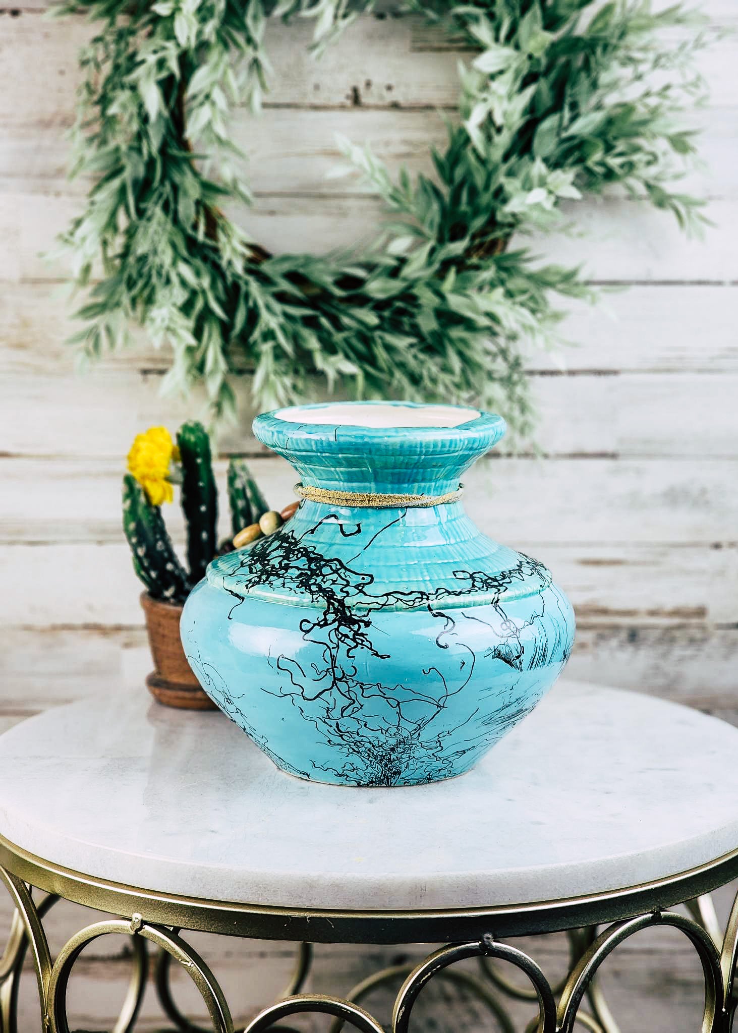 Horse Hair Turquoise Glazed Bowl Horse Hair Pottery Mike Tarter