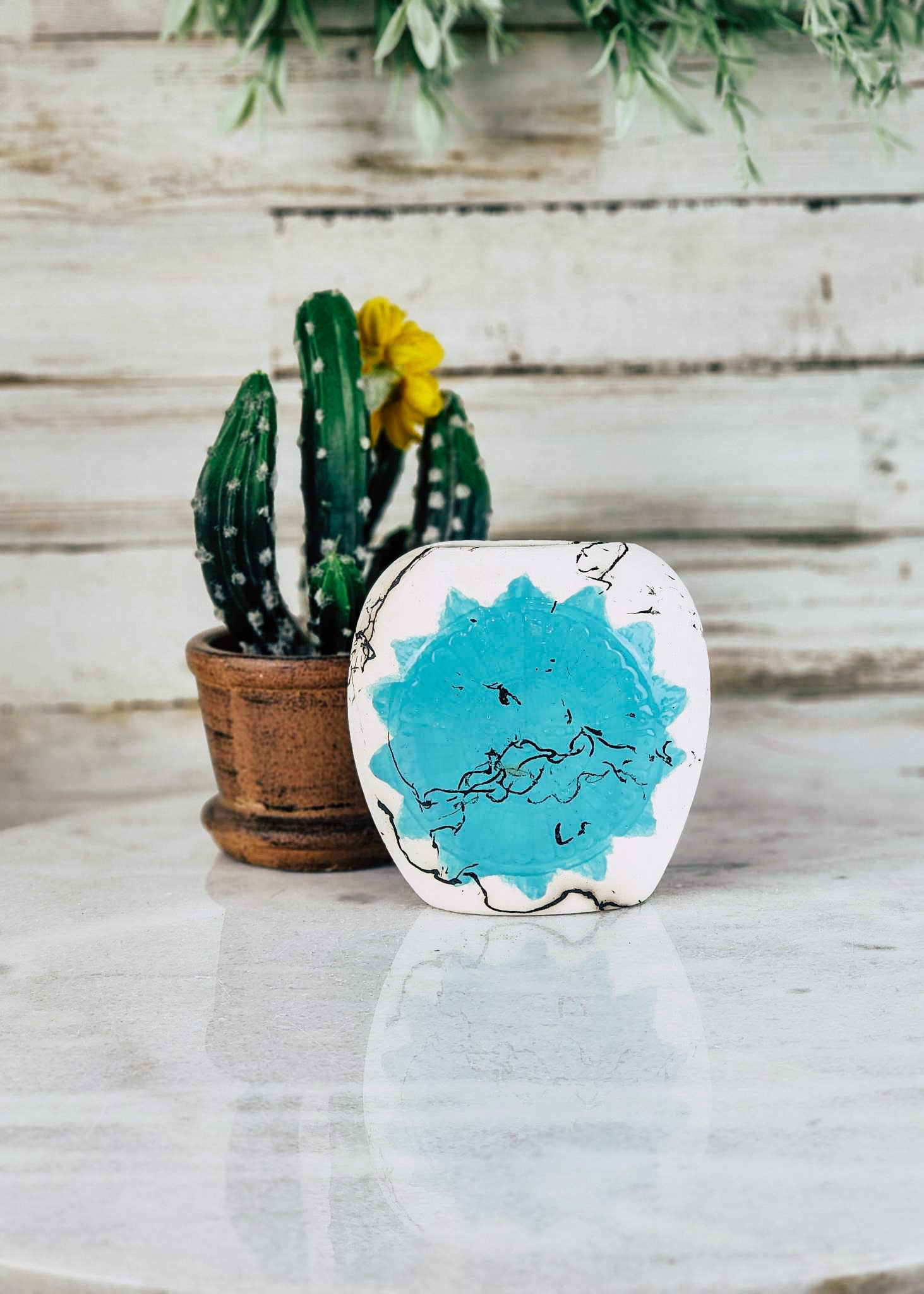 Horse Hair Turquoise Sungod Pillow Vase Horse Hair Pottery Mike Tarter