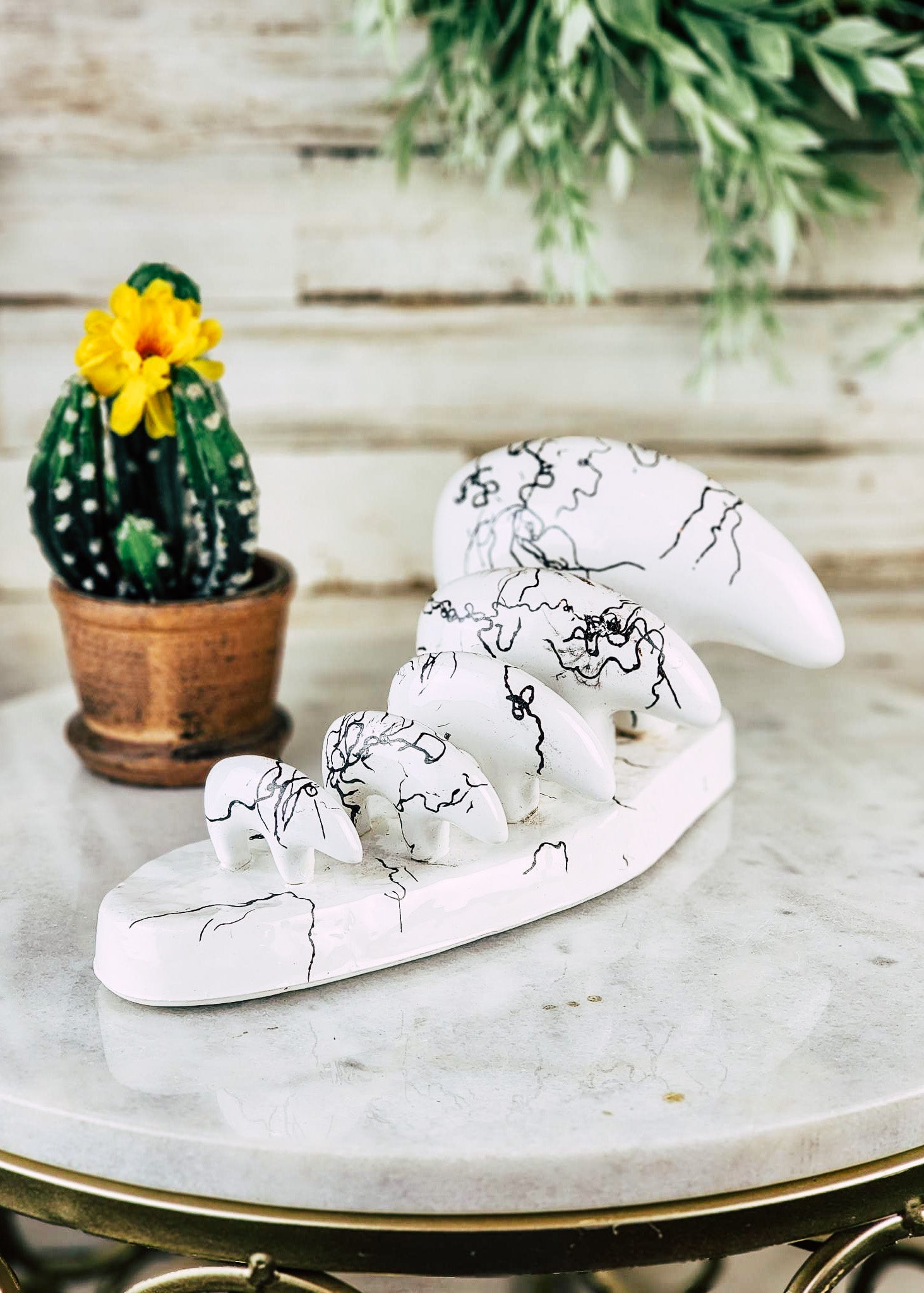 Horse Hair White Fetish Bears on Stand Horse Hair Pottery Mike Tarter