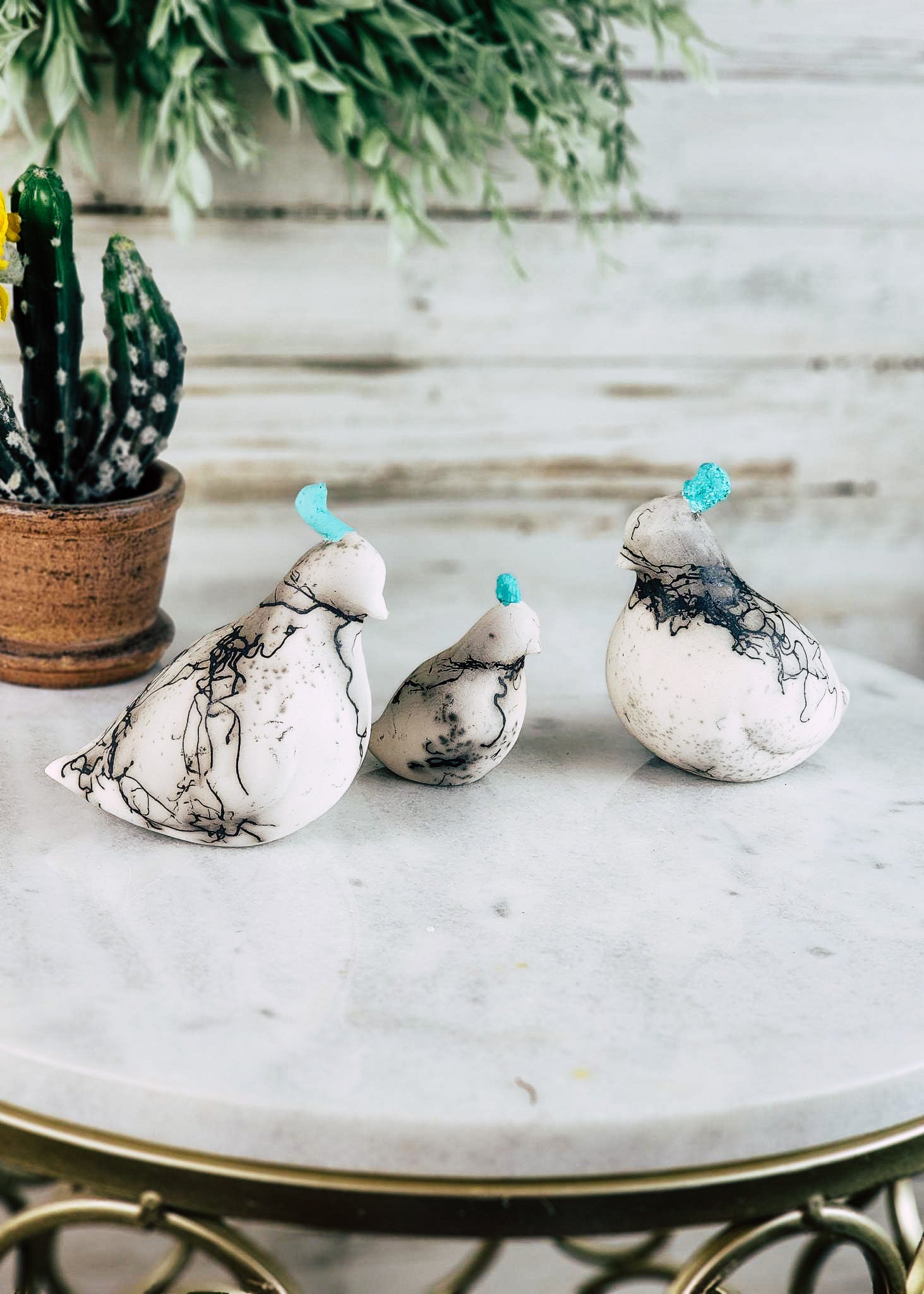Horse Hair White & Turquoise Quail Set Horse Hair Pottery Mike Tarter