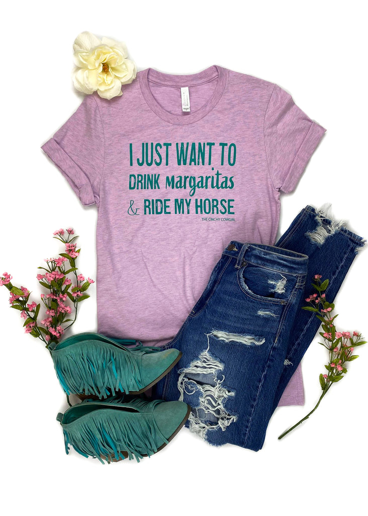 Lilac Drink Margaritas & Ride My Horse Short Sleeve Tee tcc graphic tee The Cinchy Cowgirl   